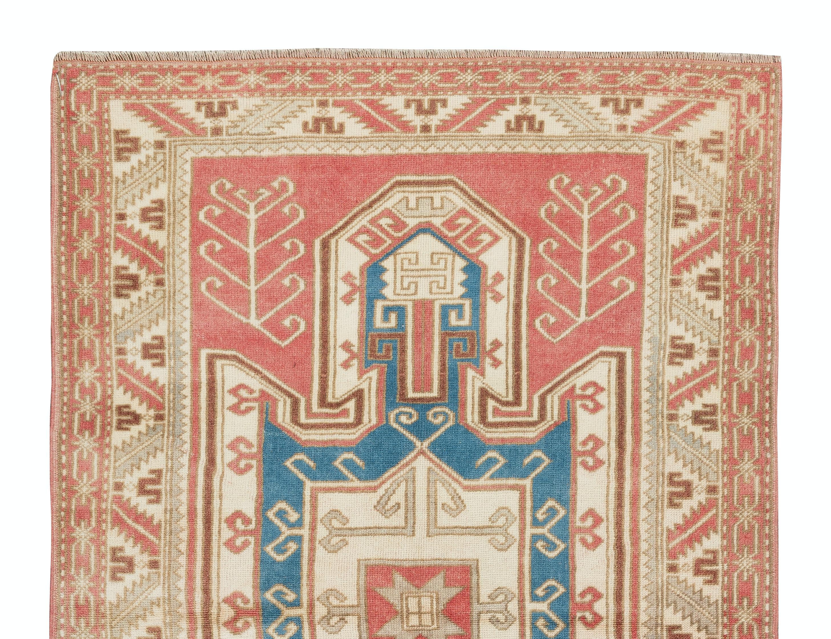 Turkish 3.8x6 Ft Reproduction of an Antique Caucasian Sewak Kazak Rug, 100% Wool