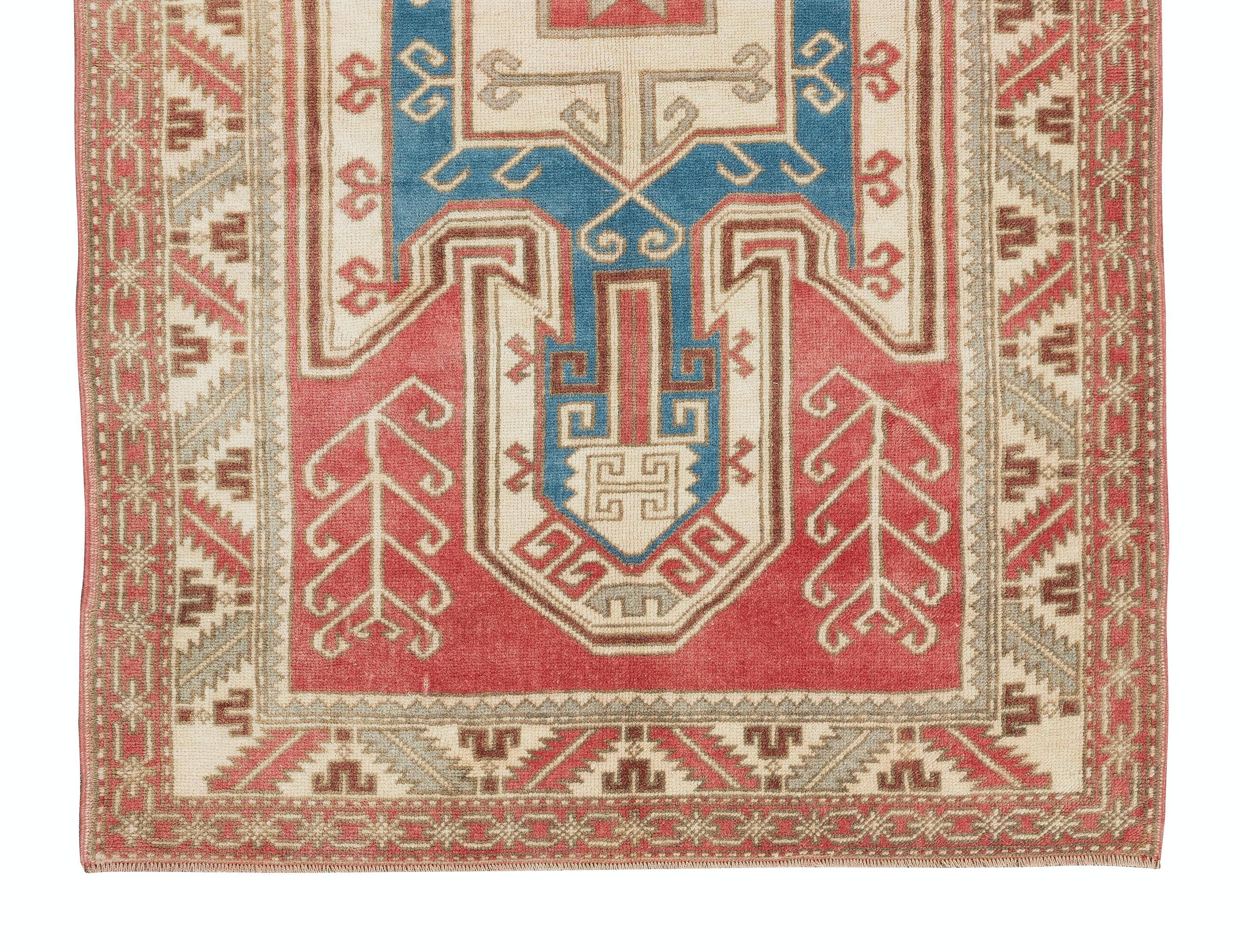 Hand-Knotted 3.8x6 Ft Reproduction of an Antique Caucasian Sewak Kazak Rug, 100% Wool