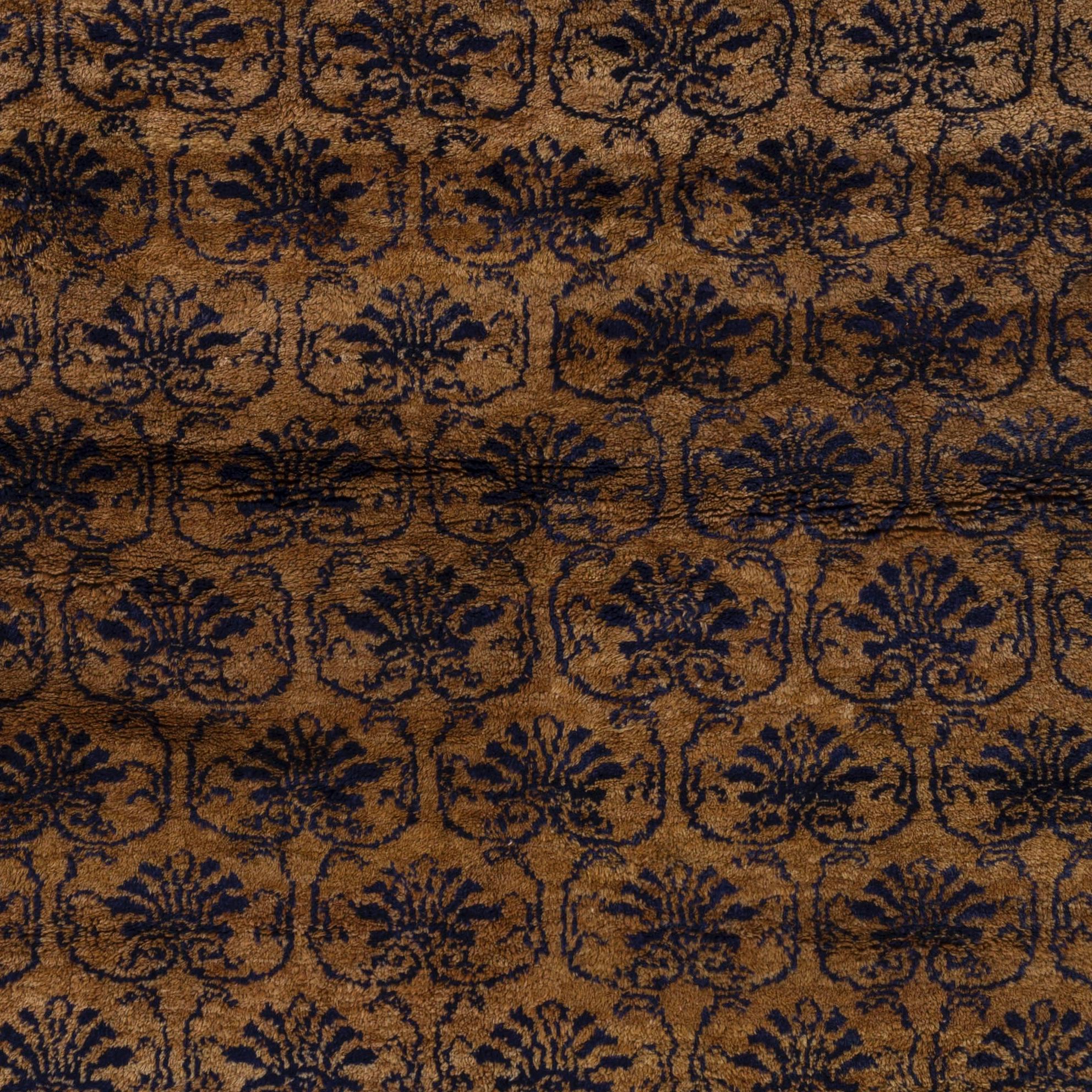 Turc 3.8x6 Ft Vintage Handmade Unique Turkish Tulu Rug in Camel and Navy, All Wool en vente