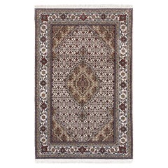3'8 "x6' Laine Fish Design Design Tabriz Mahi Ivoire Tapis noué à la main