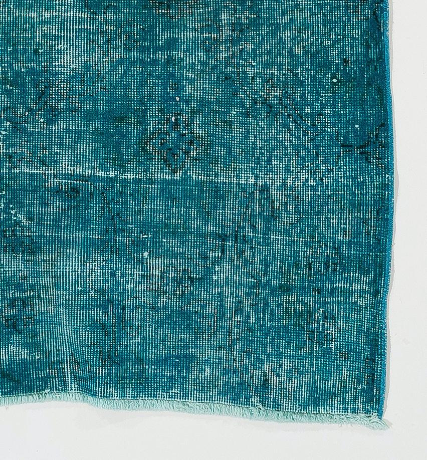 Wool 3.8x6.2 ft Vintage Handmade Turkish Accent Rug in Teal Blue for Modern Interiors For Sale