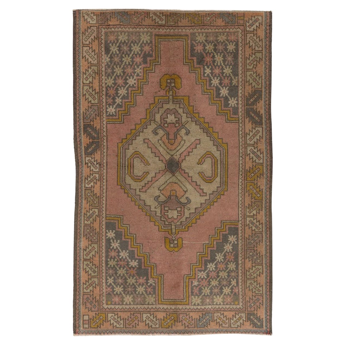 3,8x6.2 Ft Vintage Türkischer Wollteppich. Einzigartiger Tribal-Bodenbelag