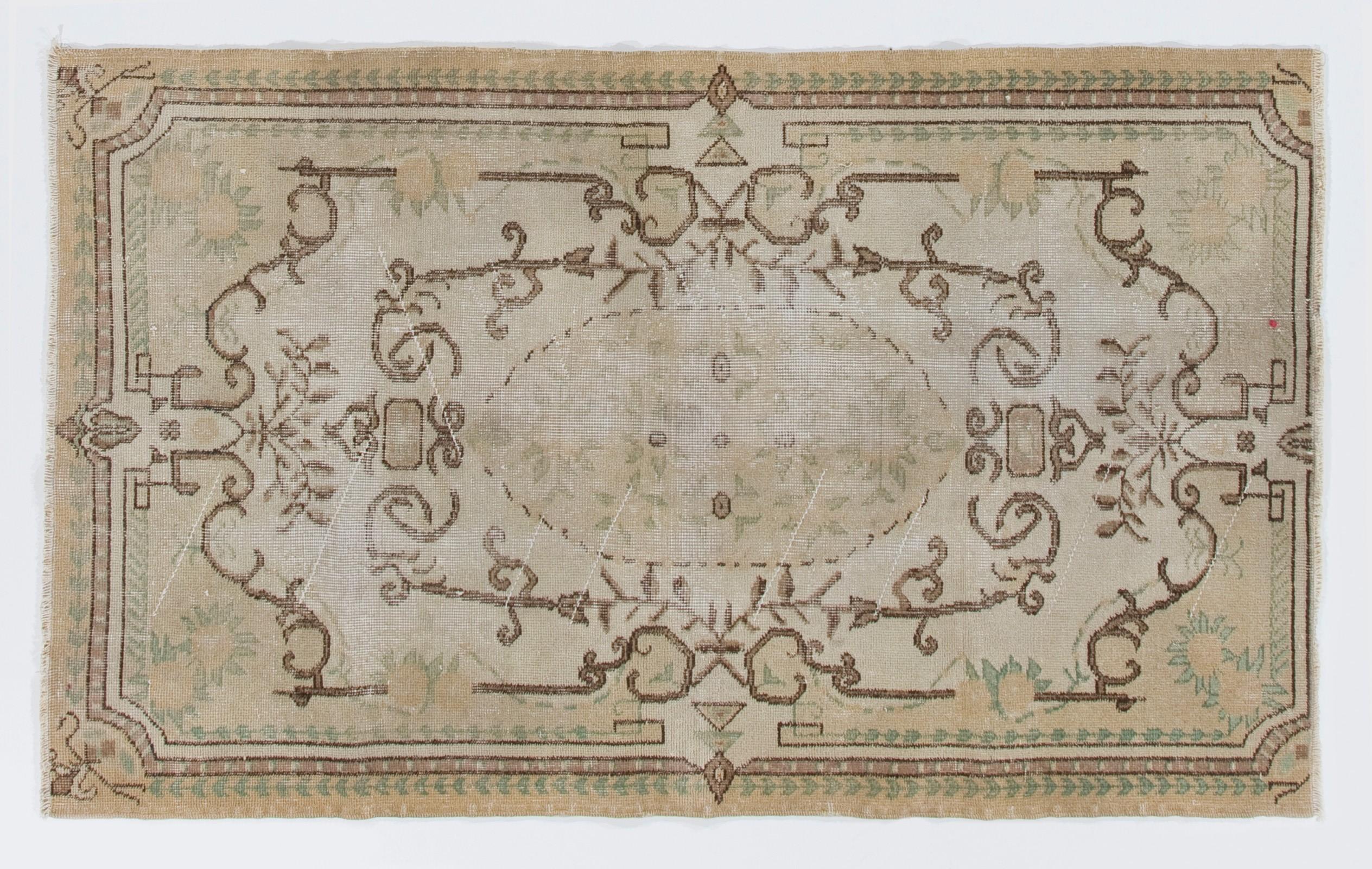 Hand-Knotted 3.8x6.3 Ft Vintage Baroque Style Rug, Finely Hand-knotted Wool Carpet For Sale