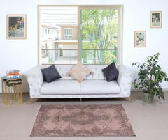 3.8x6.4 Ft Handmade Accent Rug for Kids Room. Pink Modern Kitchen Decor Rug