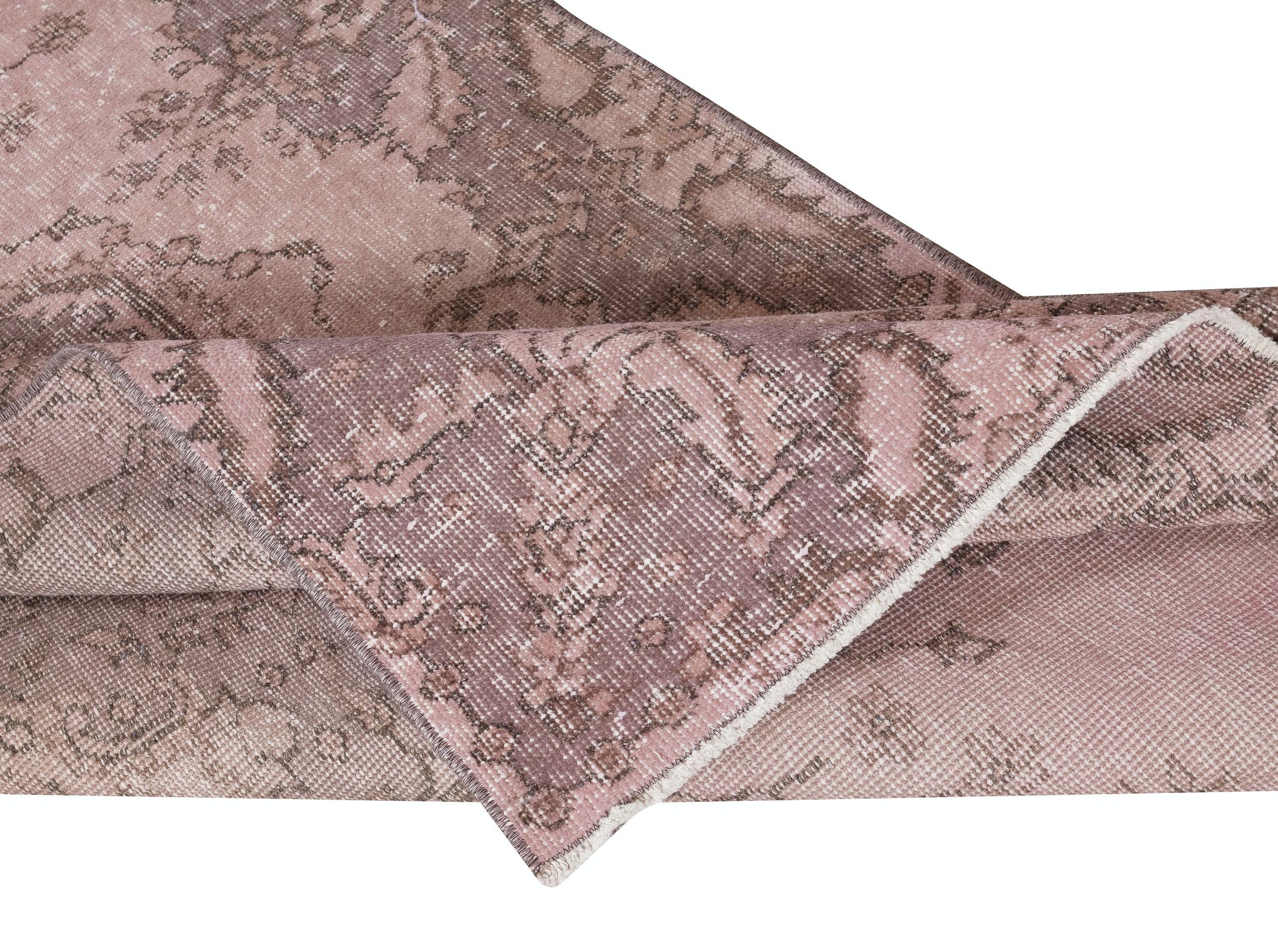 Turkish 3.8x6.4 Ft Handmade Accent Rug for Kids Room. Pink Modern Kitchen Decor Rug For Sale