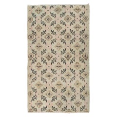 3.8x6.4 Ft Vintage Floral Handmade Rug in Beige, Brown, Black, Green and Pink