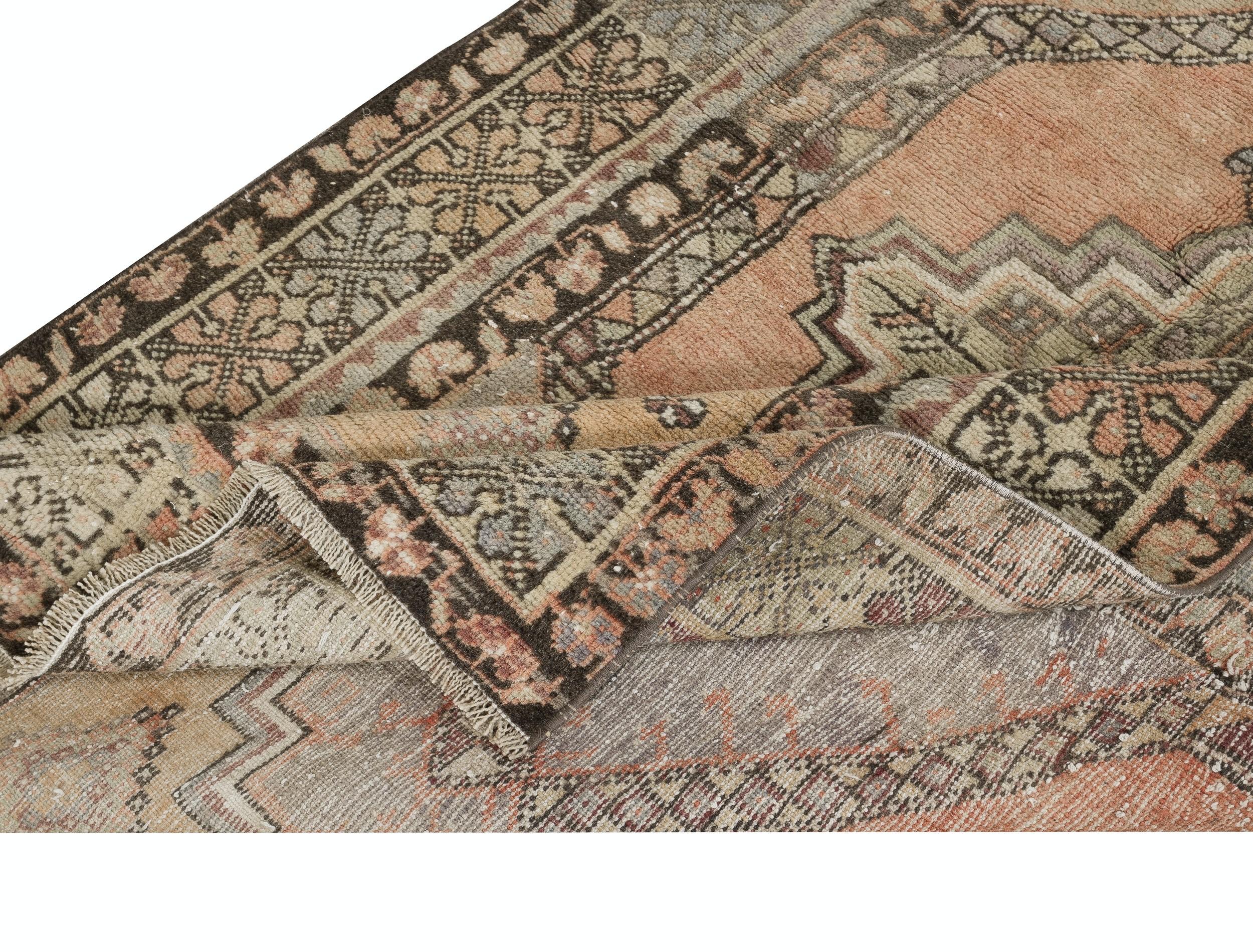 Rustic 3.8x6.5 Ft Traditional Vintage Handmade Turkish Oriental Rug. 100% Wool For Sale