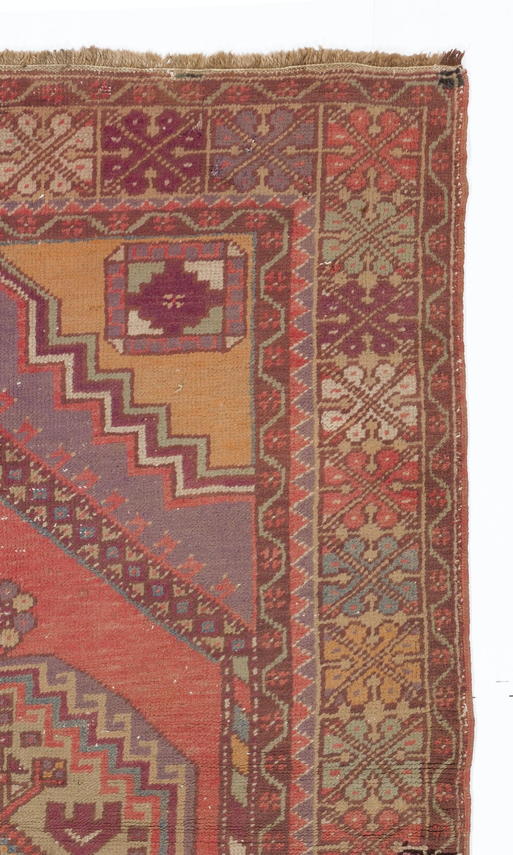 Country 3.8x6.5 Ft Unique Turkish Village Rug, Vintage Hand-Knotted Oriental Wool Carpet For Sale