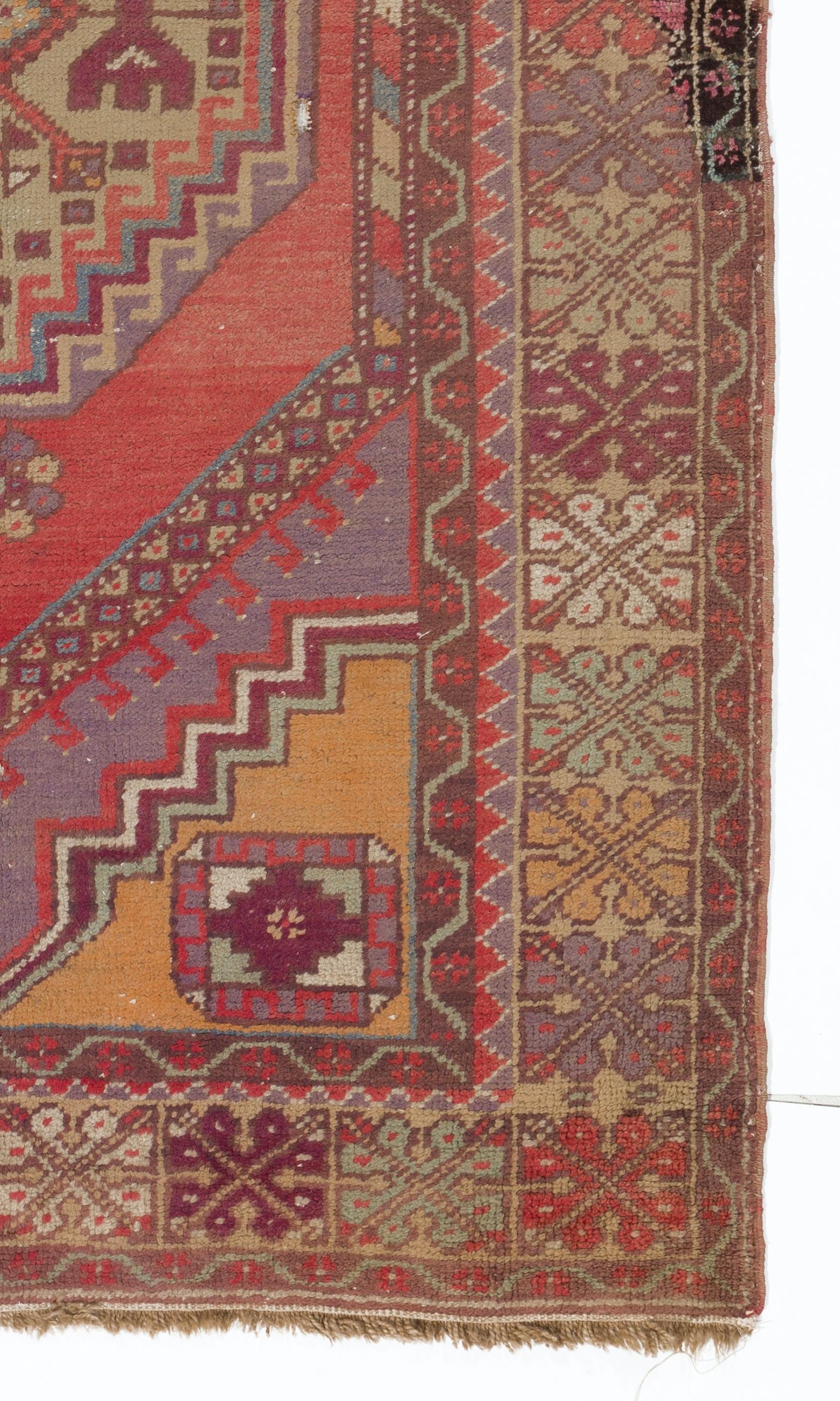 20th Century 3.8x6.5 Ft Unique Turkish Village Rug, Vintage Hand-Knotted Oriental Wool Carpet For Sale