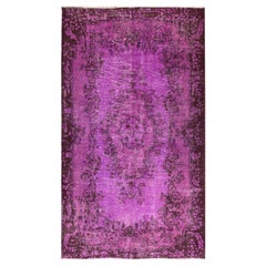 Tapis d'appoint vintage 3,8x6,5 pieds teinté à la main de couleur violette, noué à la main en Turquie