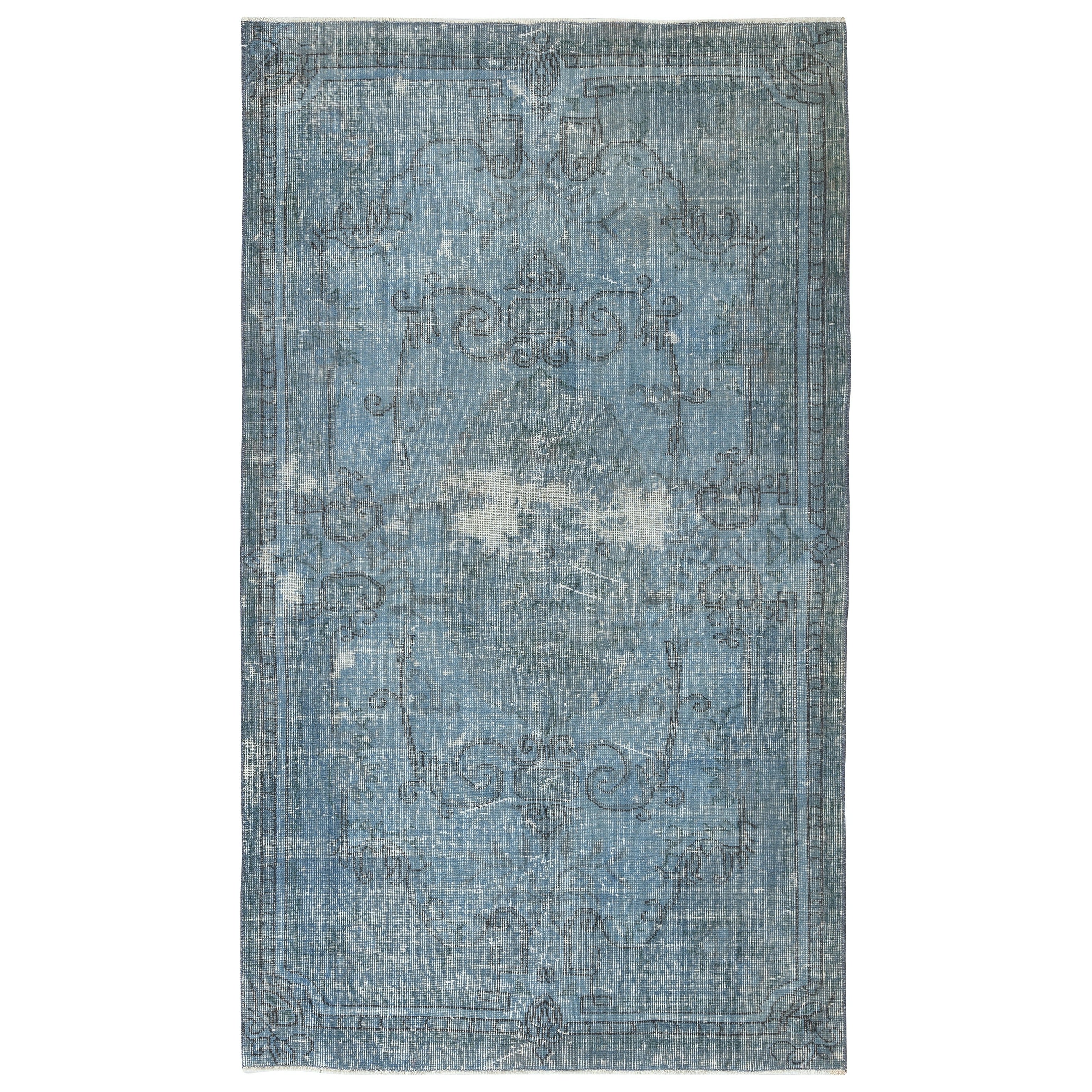 3.8x6.5 Ft Vintage türkischen Teppich Overdyed in blauer Farbe für Modern Interiors