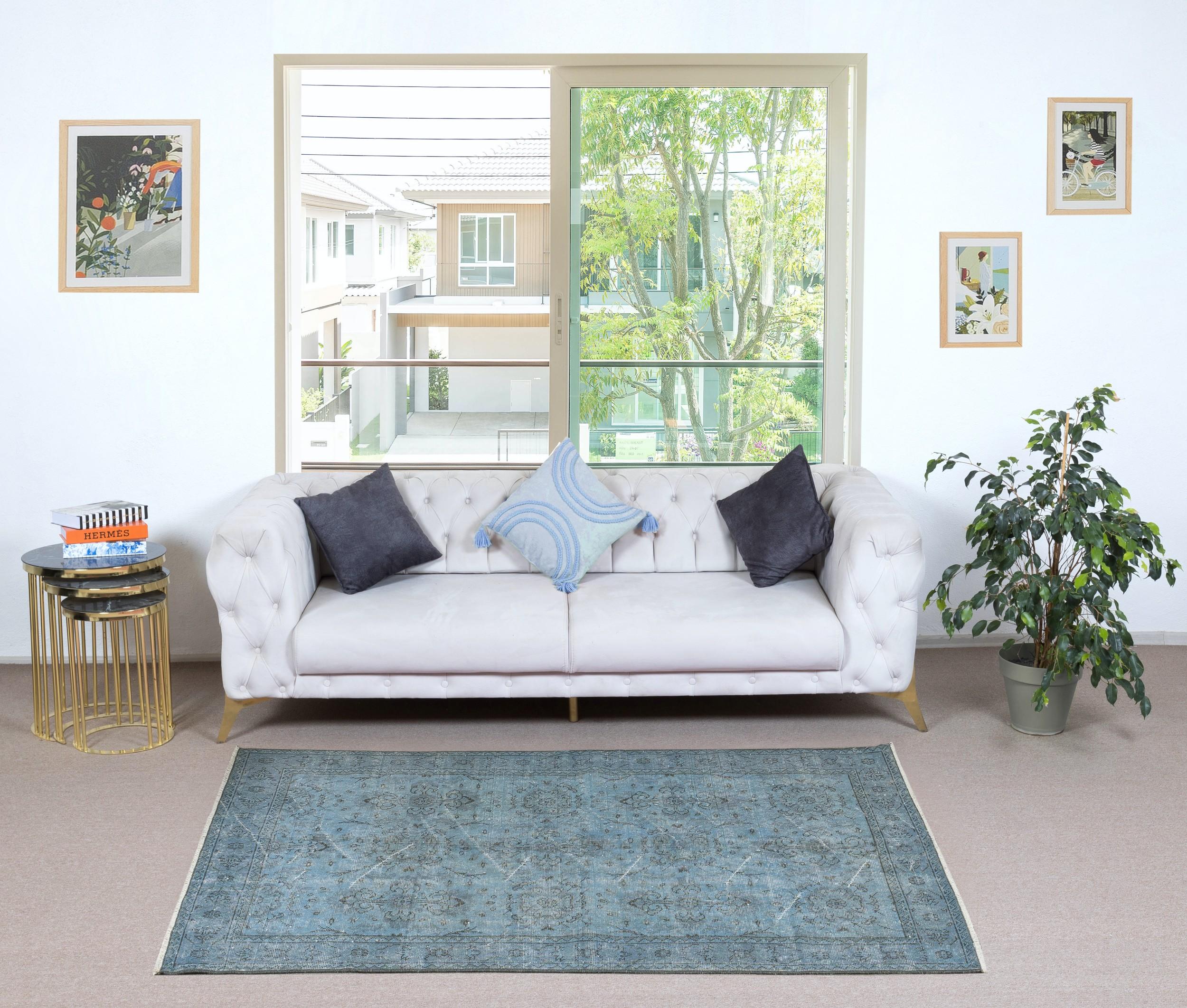 Our over-dyed rugs are all hand-knotted vintage pieces that are recreated in our workshop to cater to a wider range of interior design choices from modern to coastal, from industrial to rustic/cottage. These 50 to 70 year-old rugs were hand-knotted