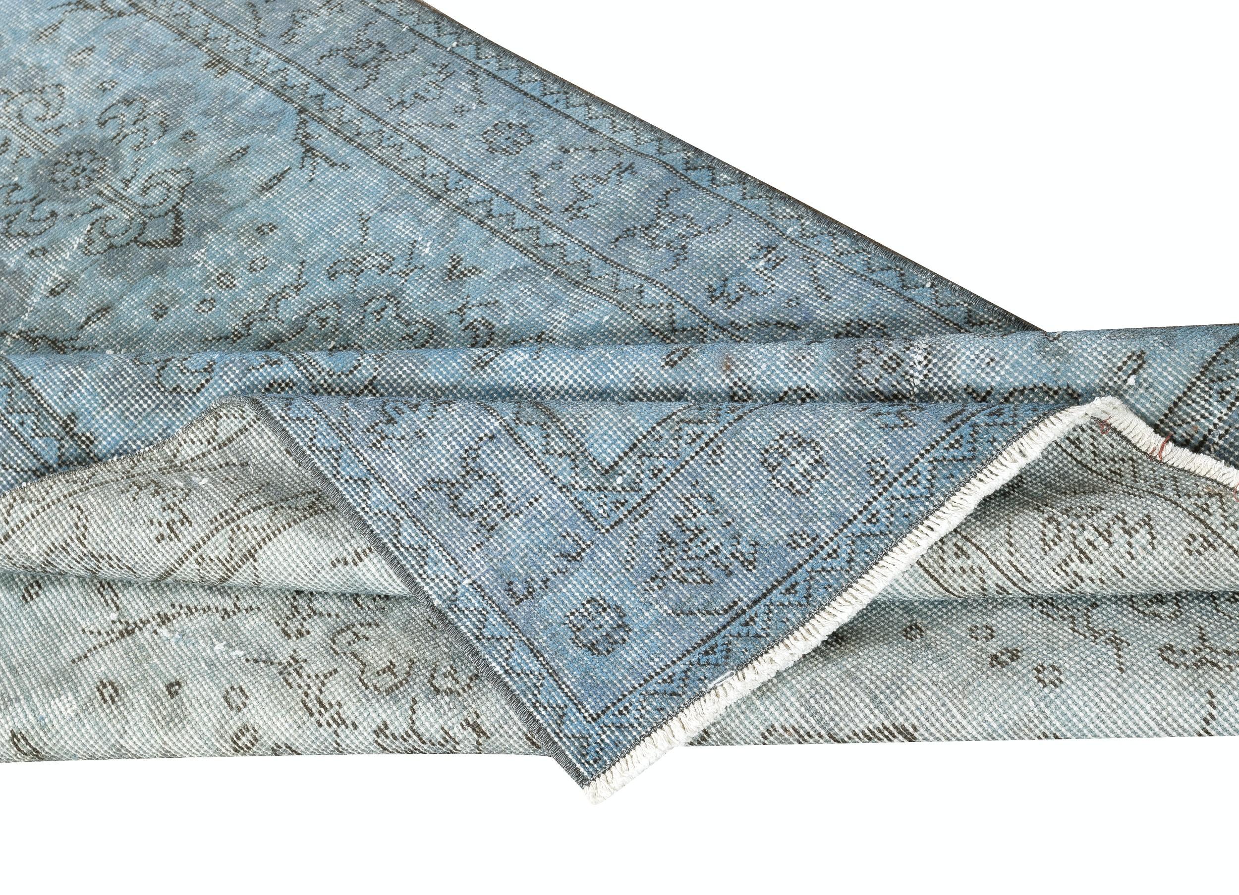 Turkish 3.8x6.6 Ft Blue Color Accent Rug for Modern Interiors, Handmade in Turkey For Sale