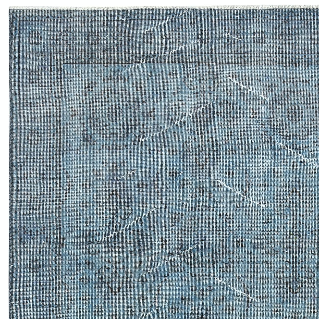Hand-Knotted 3.8x6.6 Ft Blue Color Accent Rug for Modern Interiors, Handmade in Turkey For Sale