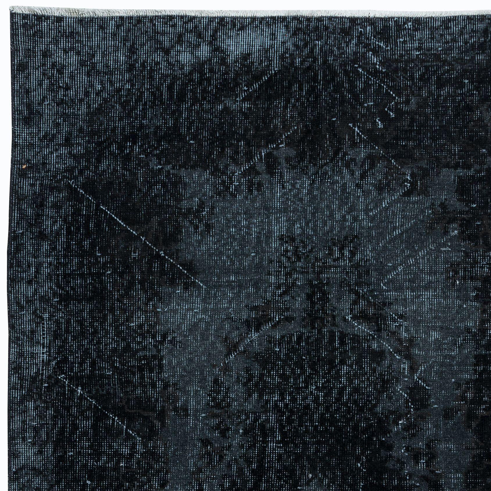 Alfombra de salón gris marengo y negra de 3,8x6,6 pies, alfombra turca moderna hecha a mano Turco en venta