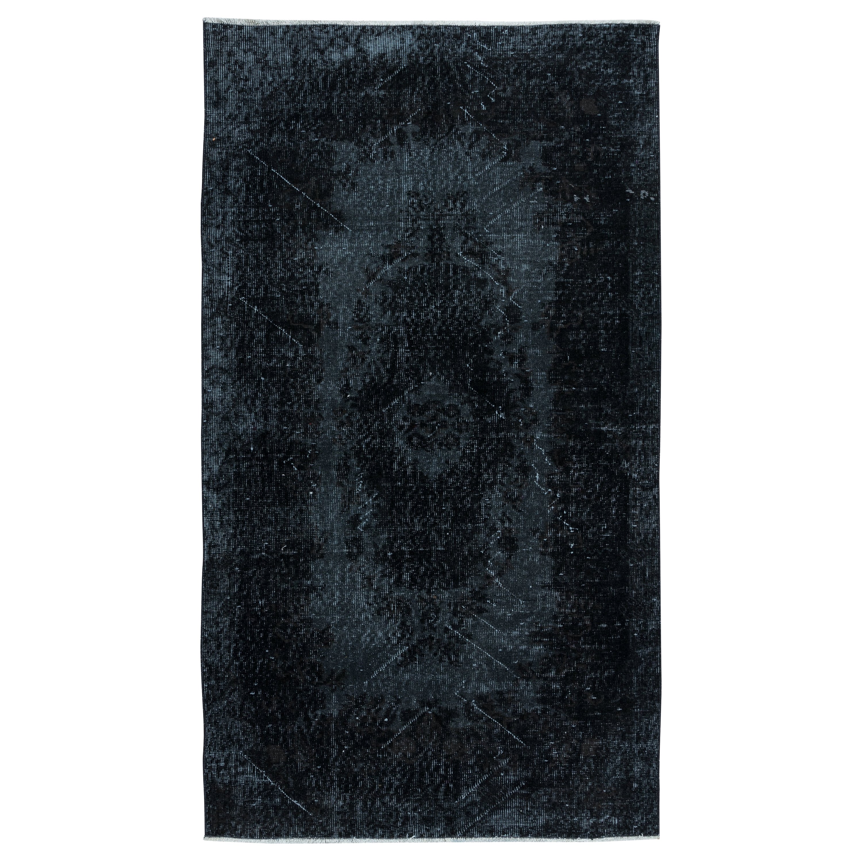 Tappeto da salotto grigio antracite e nero 3.8x6.6 Ft, Tappeto turco moderno fatto a mano in vendita