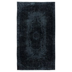 Tappeto da salotto grigio antracite e nero 3.8x6.6 Ft, Tappeto turco moderno fatto a mano