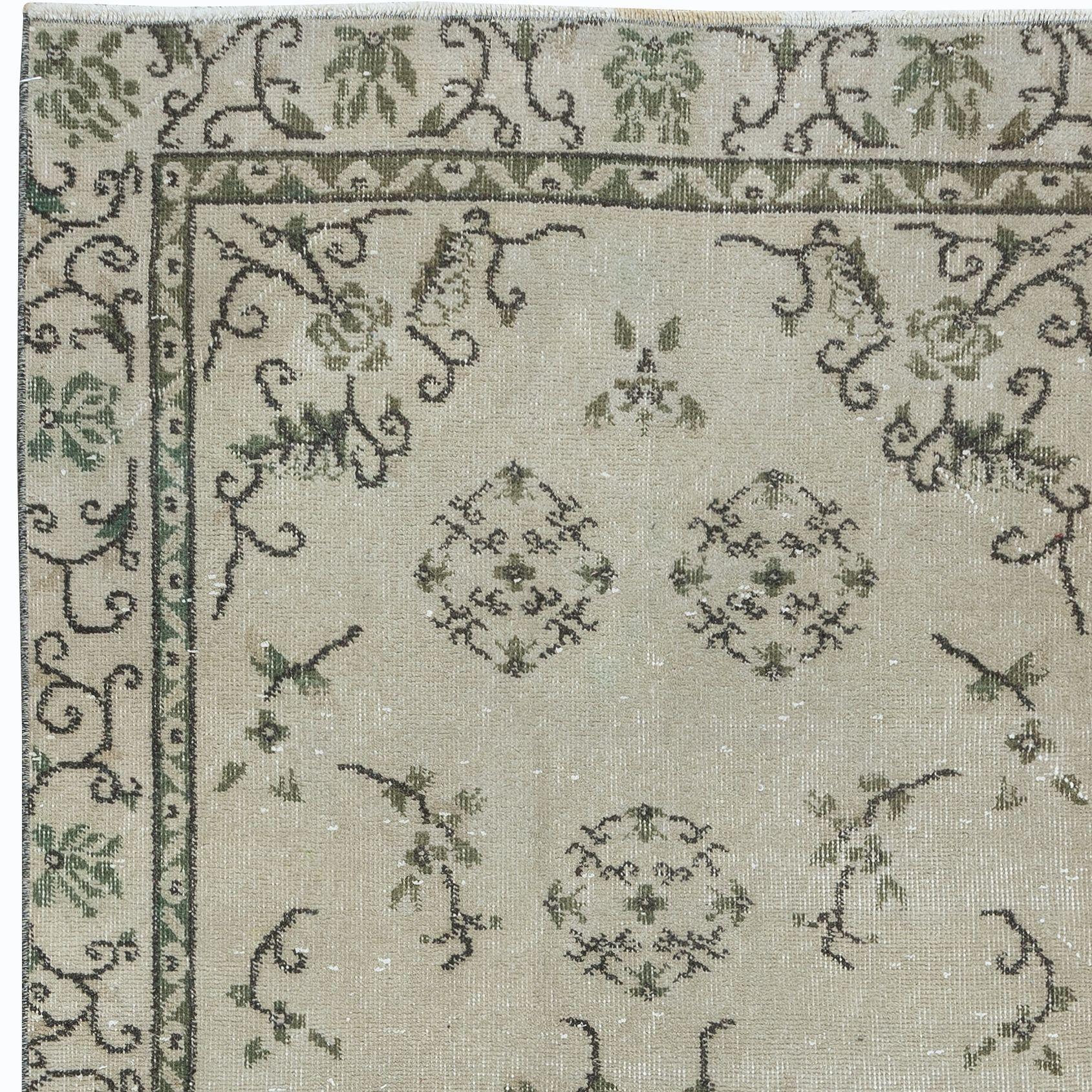 3.8x6.6 Ft Chinesischer handgeknüpfter Art-Déco-Vintage-Teppich, sonnenverblasster kleiner Teppich (Türkisch) im Angebot