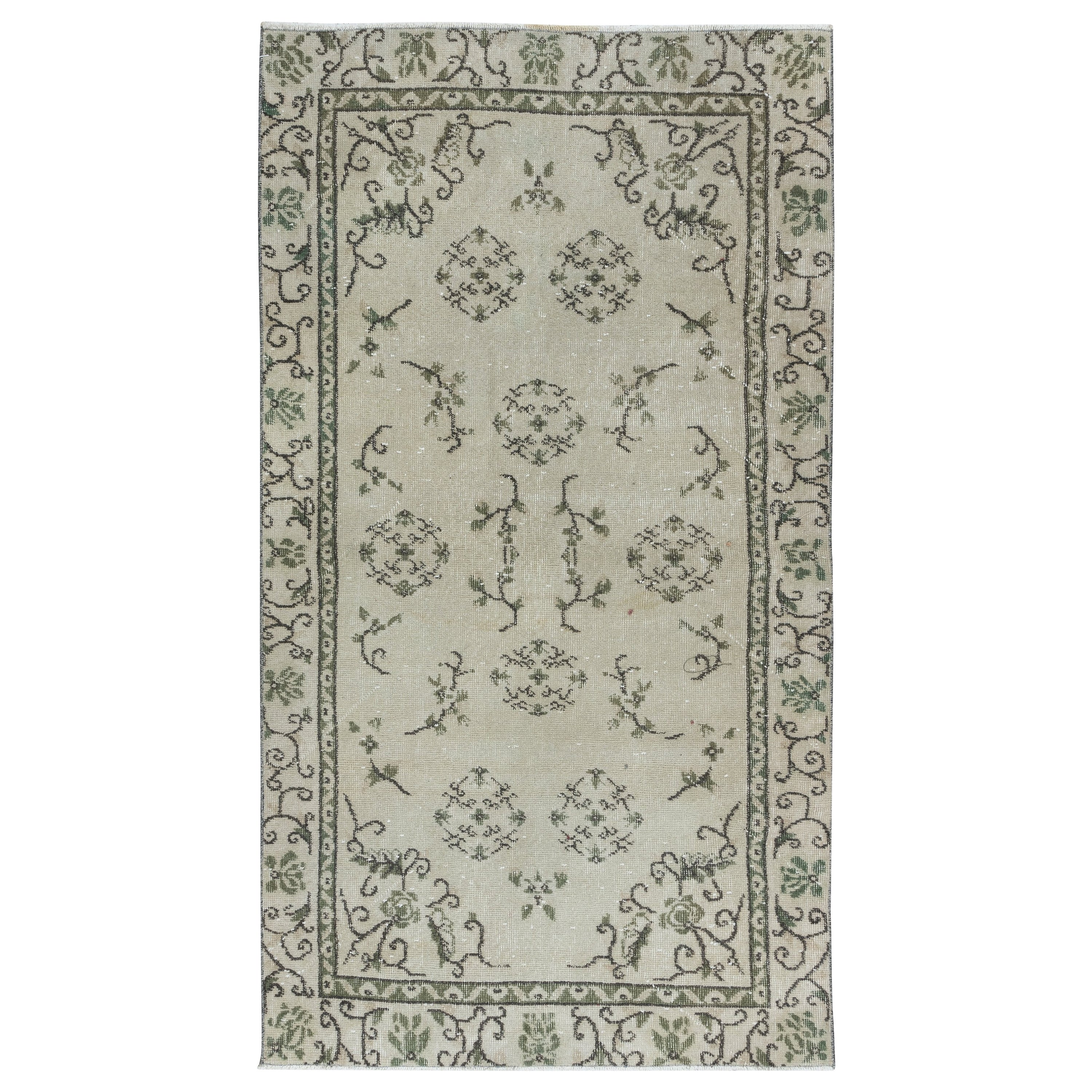 Tappeto cinese Art of Vintage annodato a mano, 3.8x6.6 Ft, piccolo tappeto sbiadito dal sole in vendita