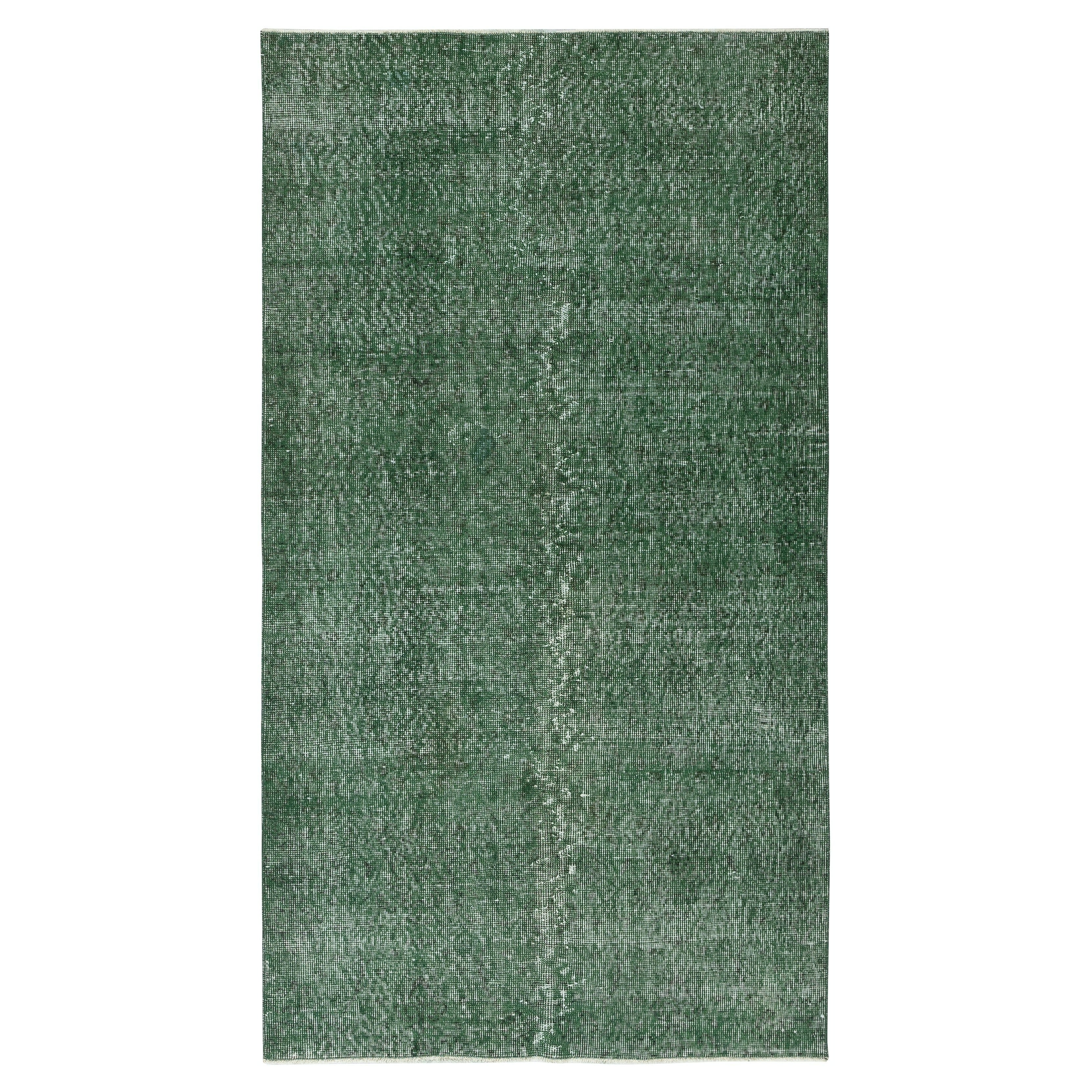 3.8x6.6 Ft Green Overdyed Handmade Rug. Tapis turc vintage pour le salon