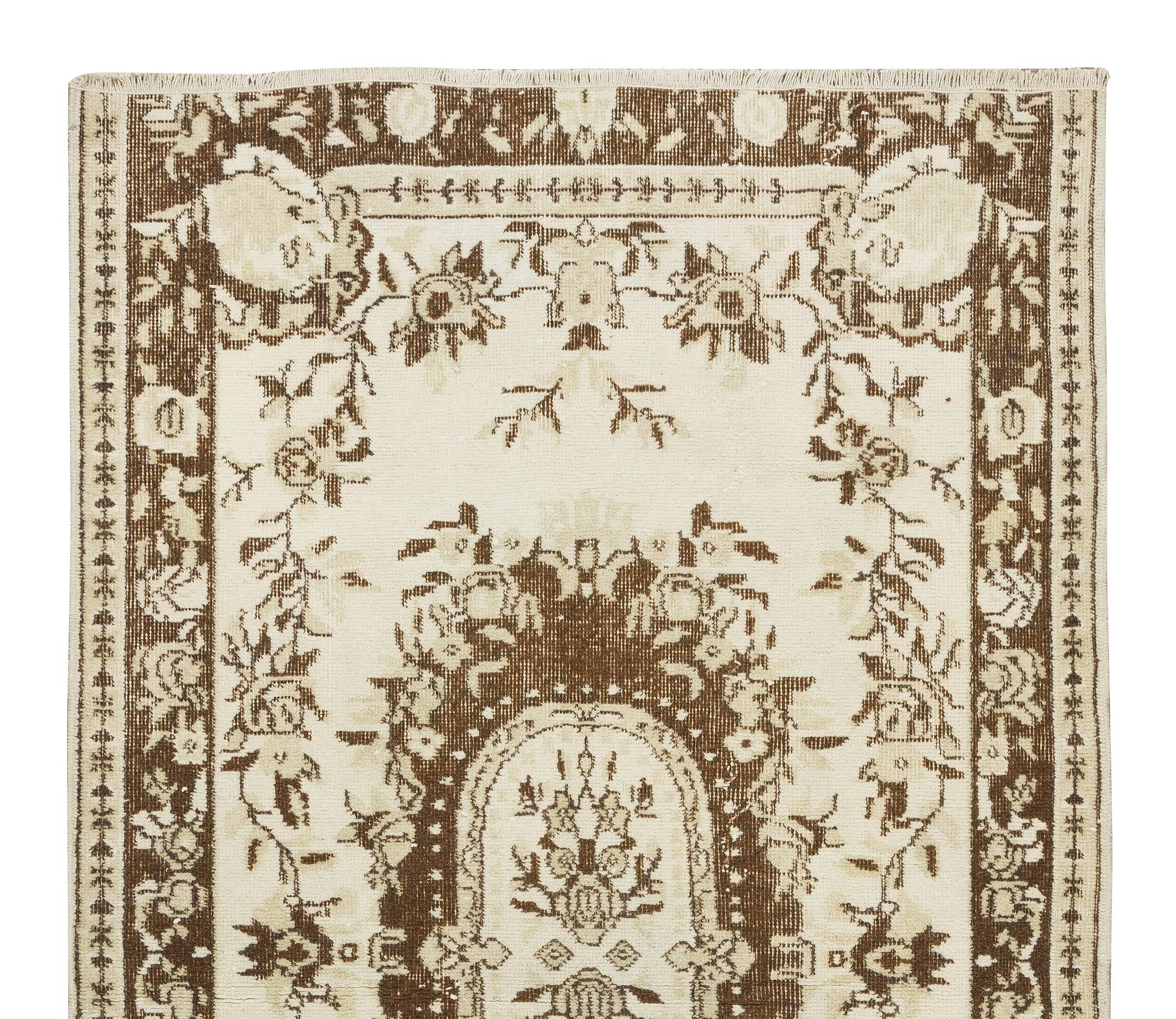 Hand-Knotted Hand Knotted Vintage Turkish Sun Faded Wool Rug with Aubusson Style For Sale