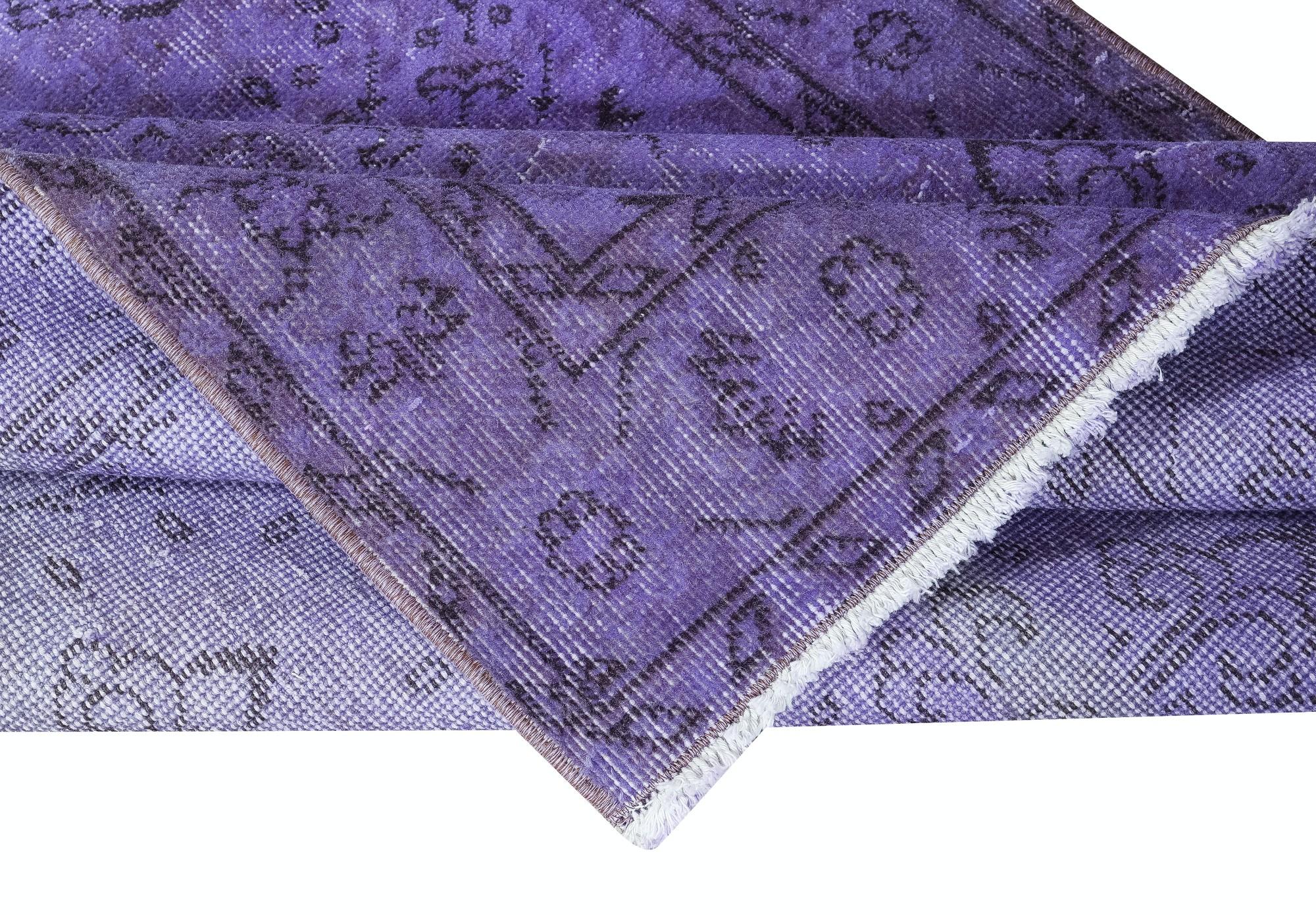 Hand-Woven 3.8x6.7 Ft Contemporary Handmade Turkish Low Pile Twitch Purple Small Rug For Sale