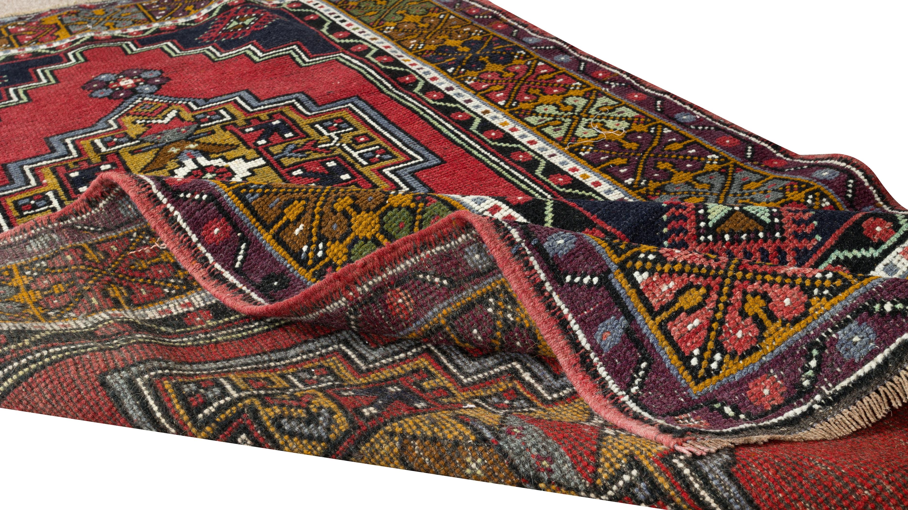 Hand-Knotted 3.8x6.7 Ft One-of-a-kind Turkish Rug, Handmade Tribal Carpet with Bohemian Style For Sale