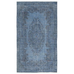 Tappeto blu sovratinto 3.8x6.7 Ft. Tappeto vintage turco fatto a mano per il soggiorno