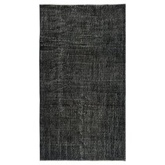 Tappeto d
accento nero semplice da 3,8x6,7 piedi per interni moderni, annodato a mano in Turchia