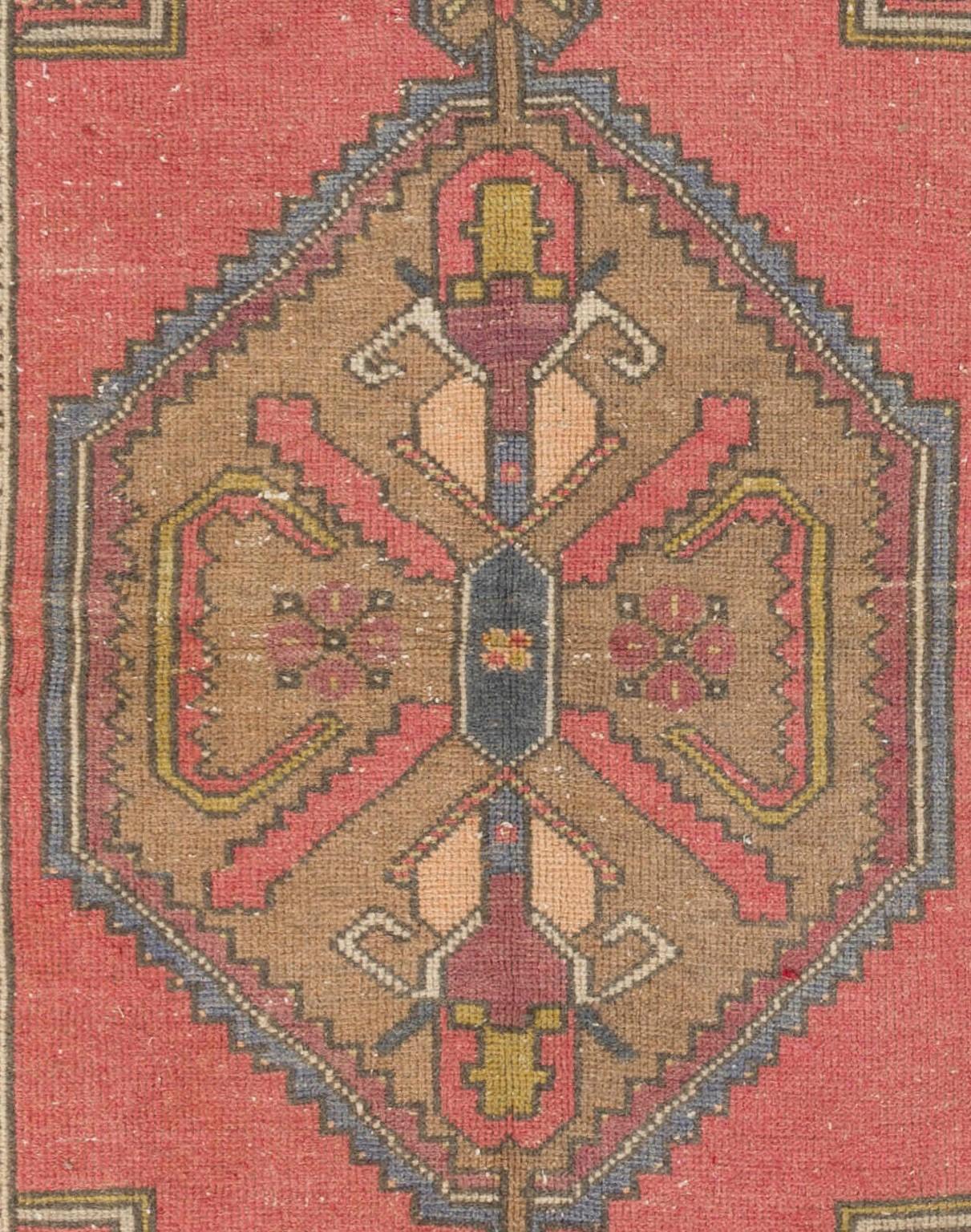 Hand-Knotted 3.8x6.7 Ft Vintage Handmade Turkish Accent Rug, Authentic 1950s Floor Covering For Sale
