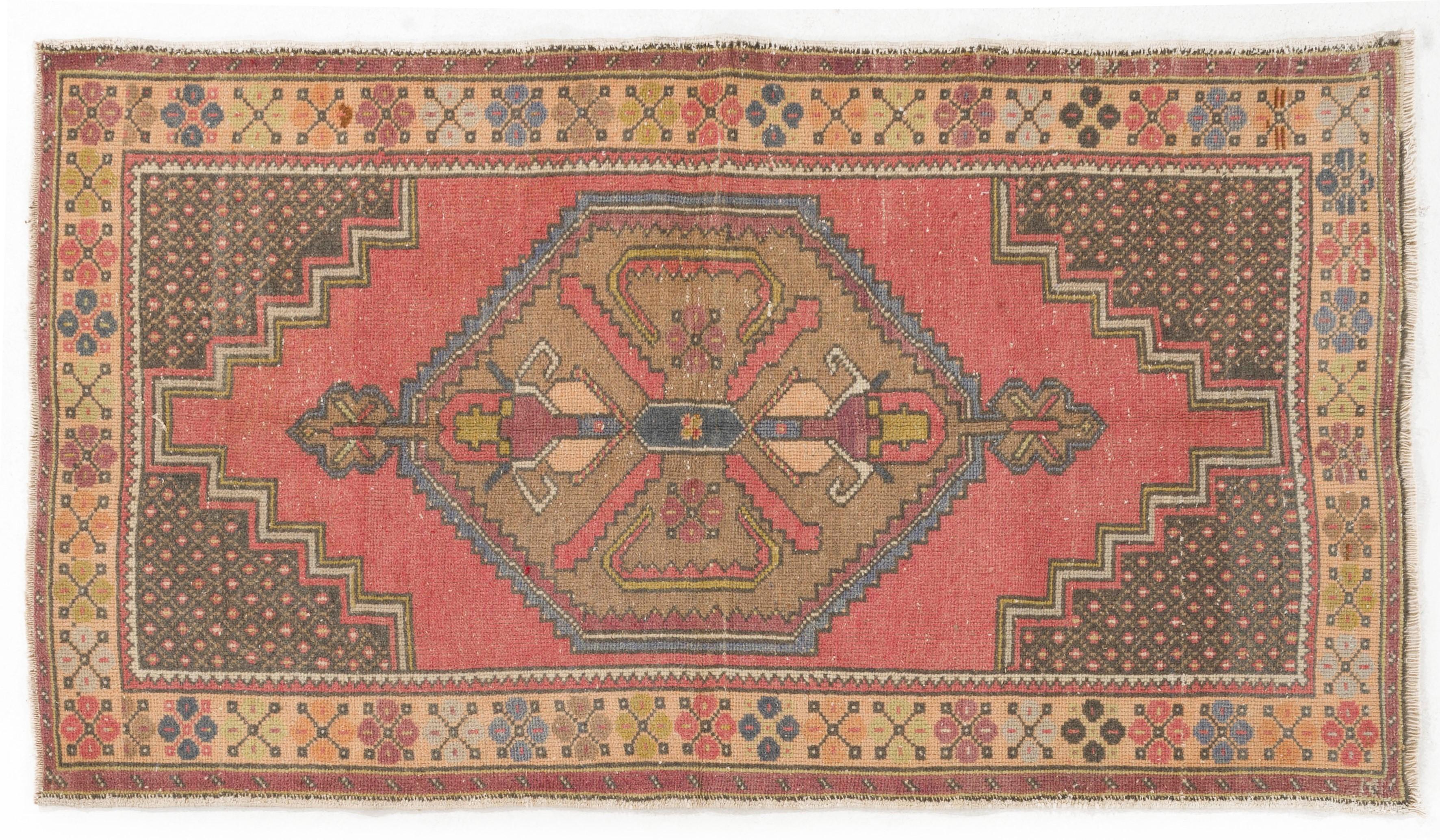 3.8x6.7 Ft Vintage Handgefertigter türkischer Akzent-Teppich, authentisch, 1950er Jahre (Handgeknüpft) im Angebot
