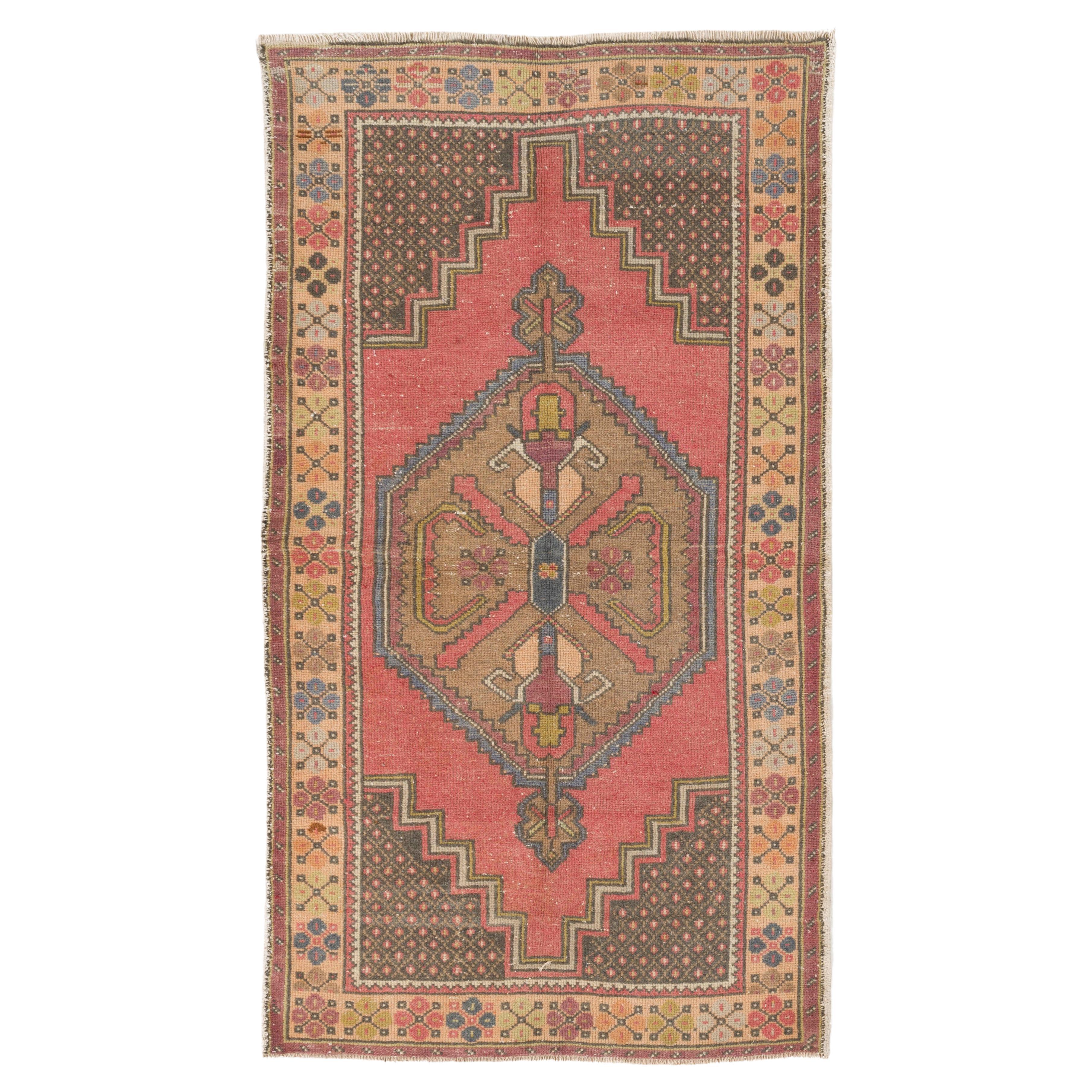 3.8x6.7 Ft Vintage Handmade Turkish Accent Rug, Authentic 1950s Floor Covering For Sale