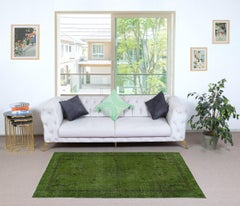 3.8x6.8 Ft Art Deco Chinese Inspired Handmade Turkish Accent Rug in Green Color