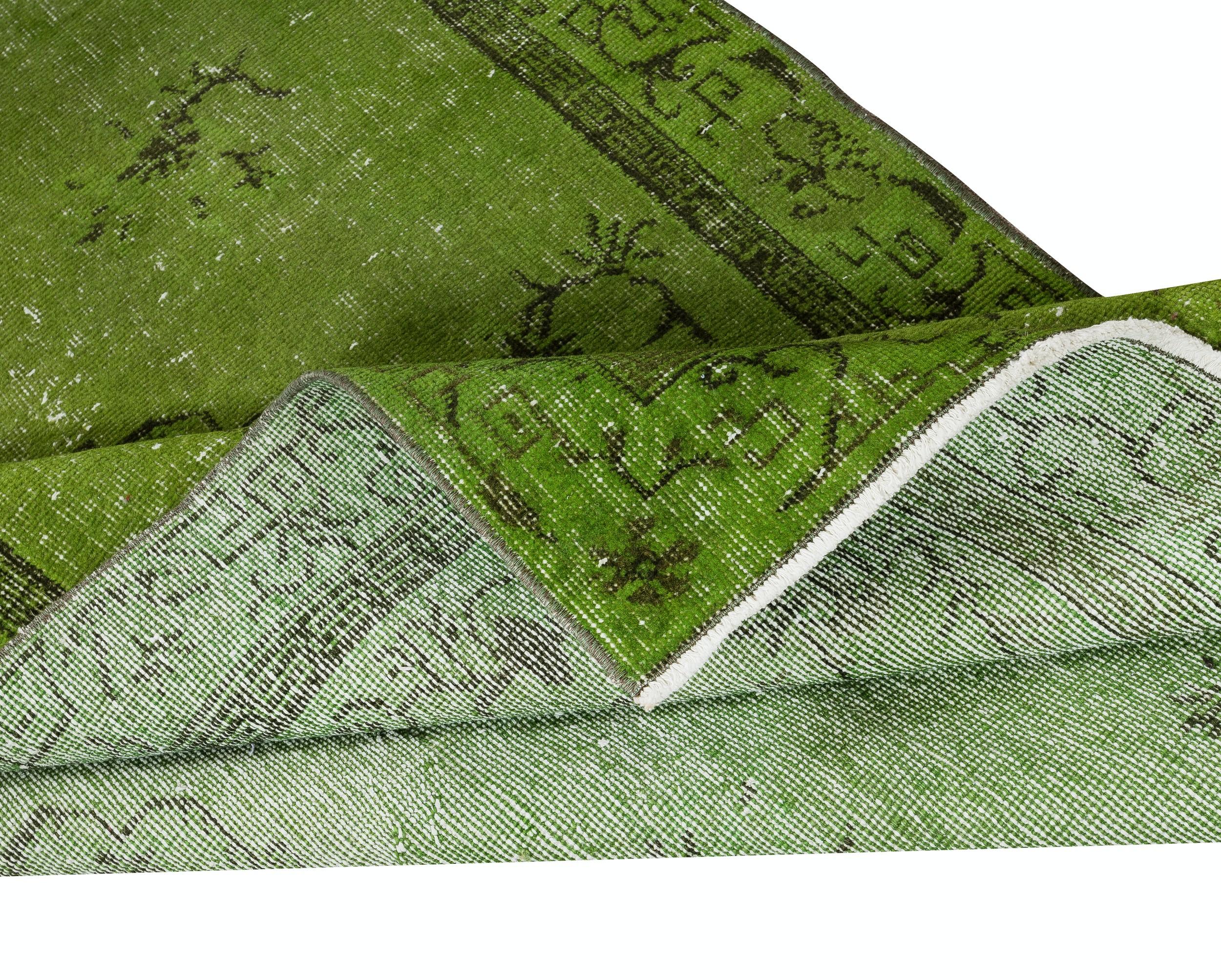 Modern 3.8x6.8 Ft Art Deco Chinese Inspired Handmade Turkish Accent Rug in Green Color For Sale