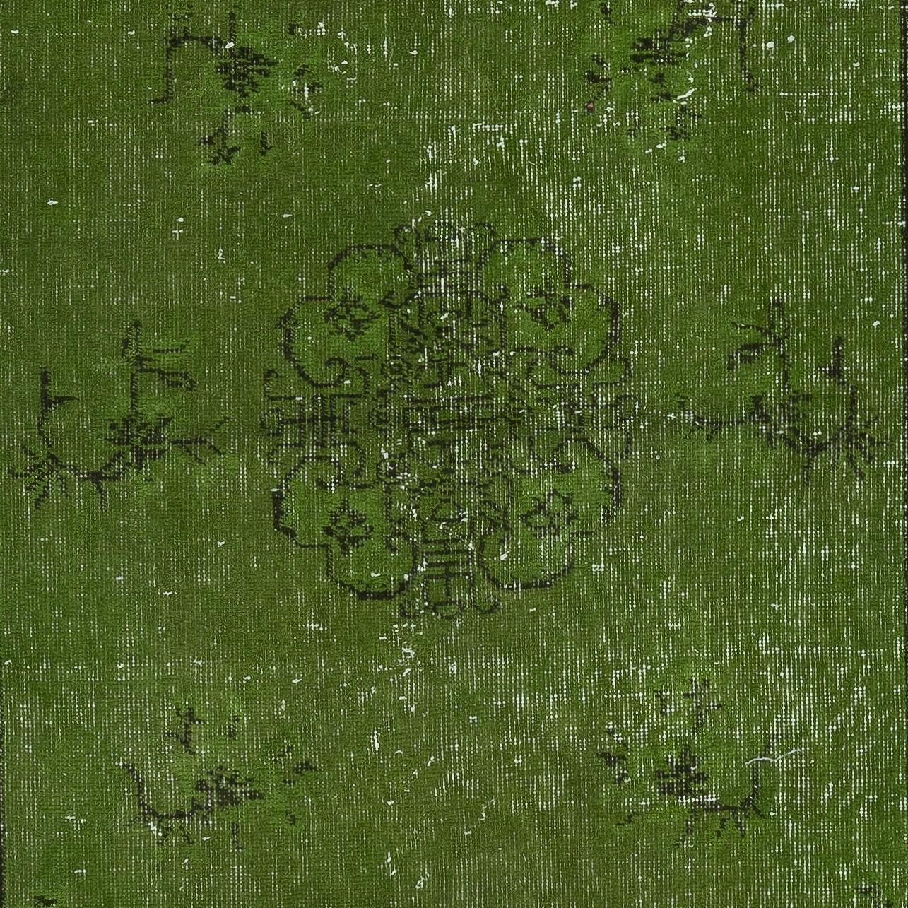 3.8x6.8 Ft Art Deco Chinese Inspired Handmade Turkish Accent Rug in Green Color In Good Condition For Sale In Spring Valley, NY