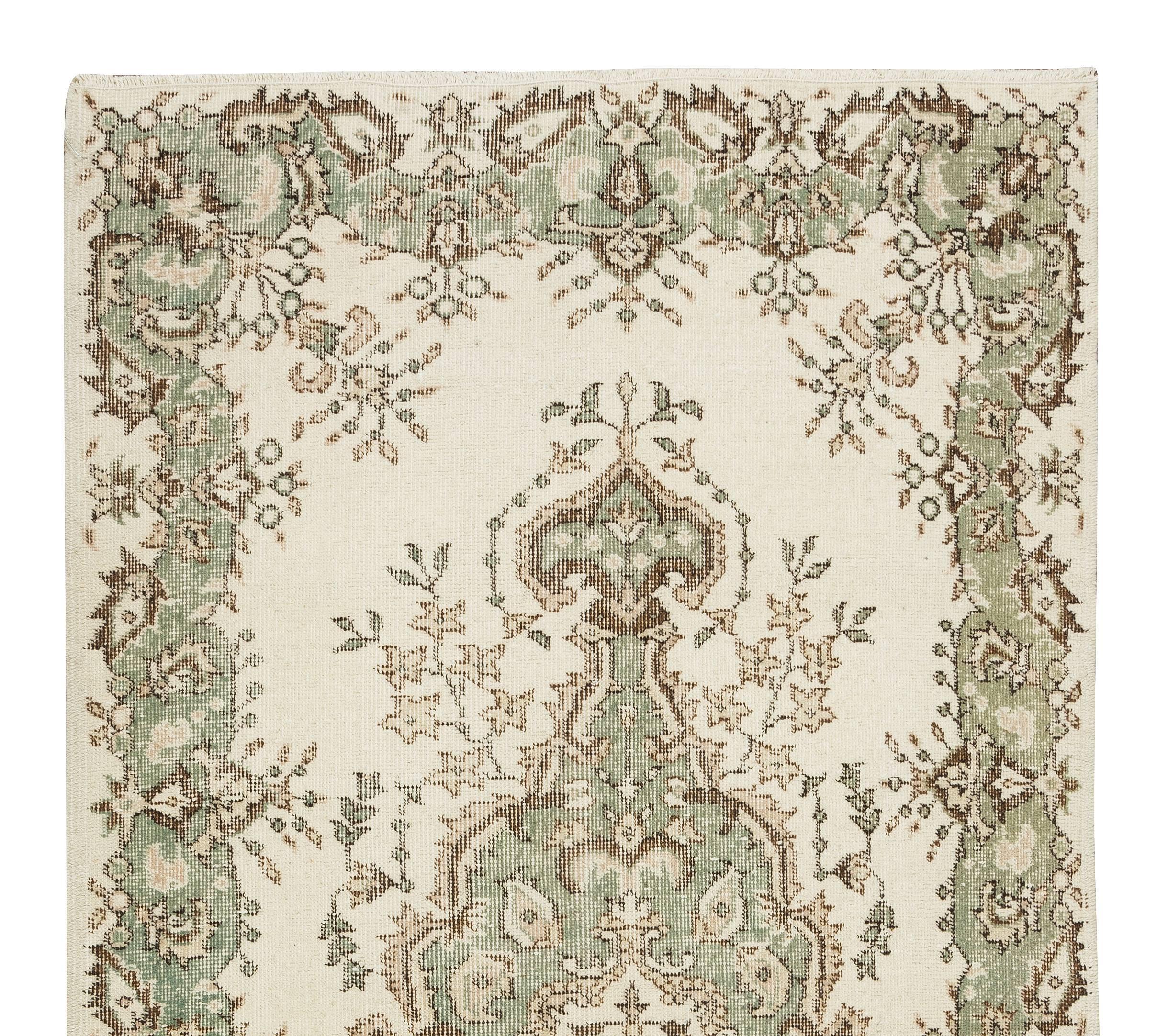 Hand-Knotted Faded Hand-Made Turkish Rug with Medallion Design, Sun Faded Carpet For Sale