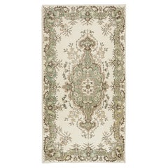 3.8x6.8 Ft Verblasster handgefertigter türkischer Teppich mit Medaillon-Design, sonnenverblasster Teppich