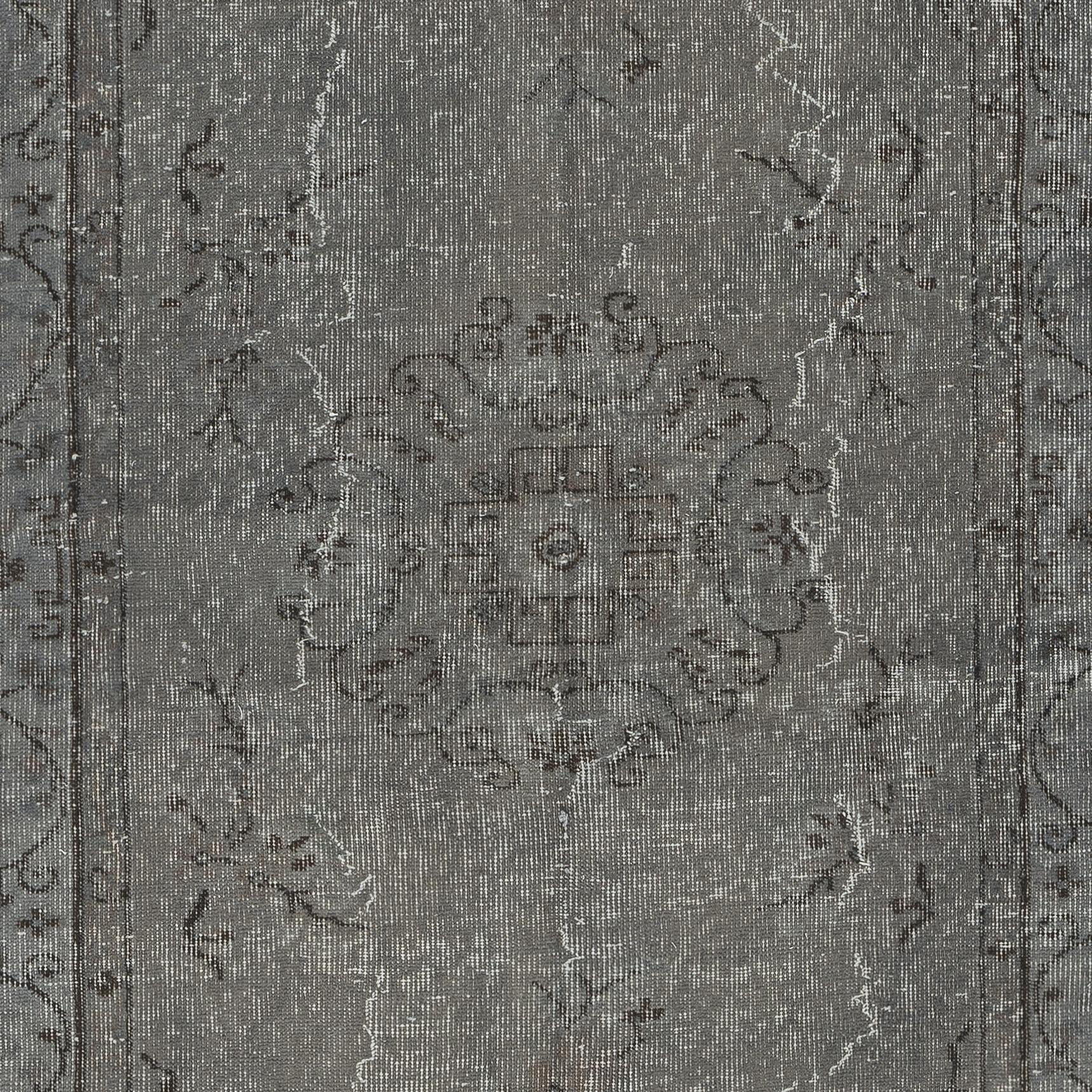 Alfombra Gris Sobreteñida Hecha a Mano 3,8x6,8 Pies. Alfombra turca vintage para el salón Turco en venta