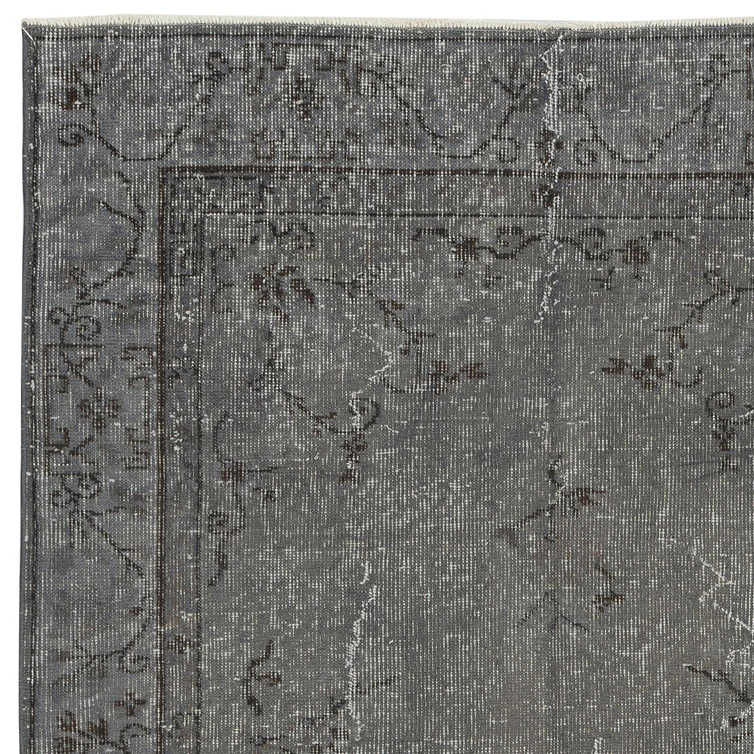 Alfombra Gris Sobreteñida Hecha a Mano 3,8x6,8 Pies. Alfombra turca vintage para el salón Anudado a mano en venta