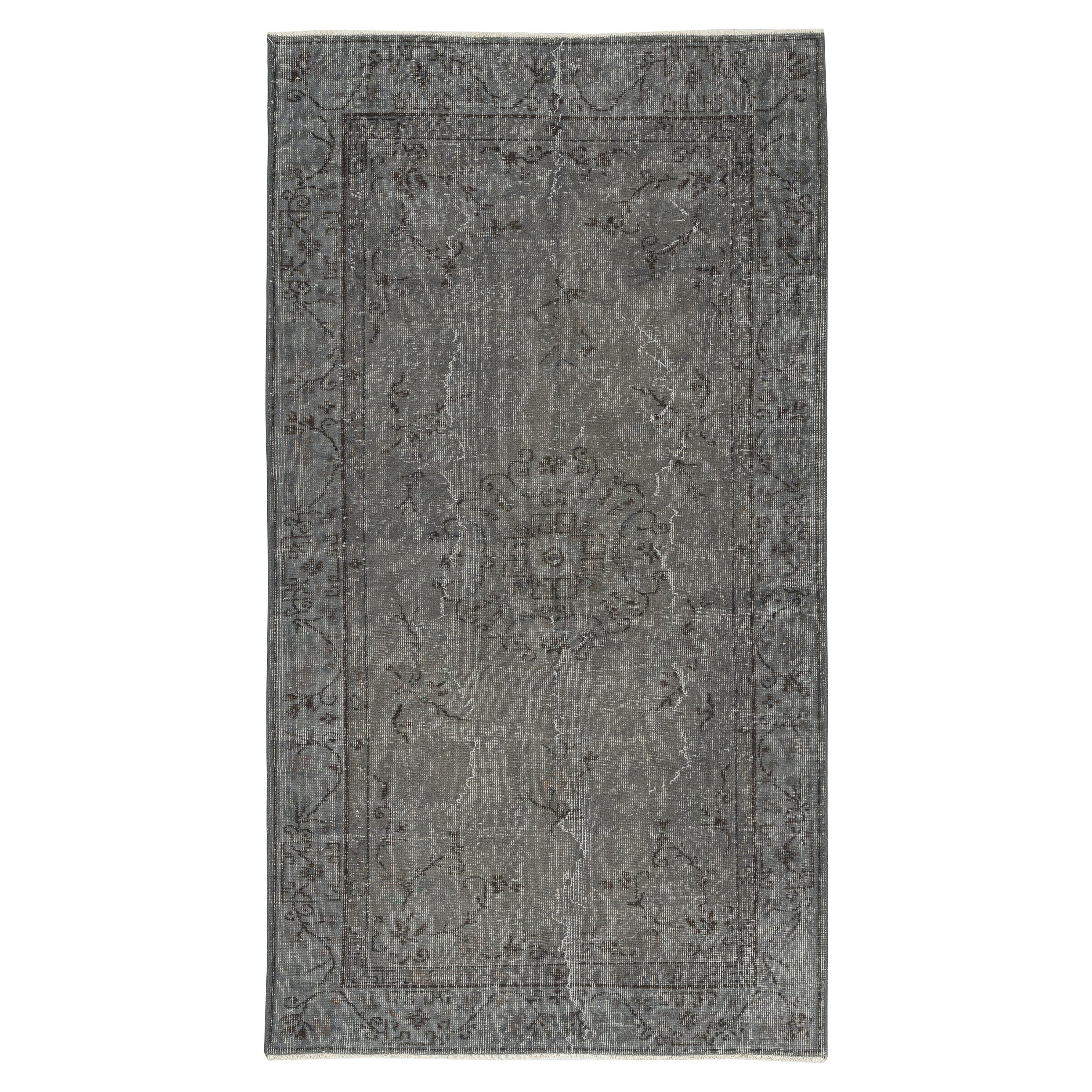 3.8x6.8 Ft Gray Overdyed Handmade Rug. Vintage Turkish Area Rug für Wohnzimmer