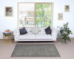 3.8x6.8 Ft Gray Overdyed Vintage Rug für moderne Innenräume. Handgeknüpft in der Türkei