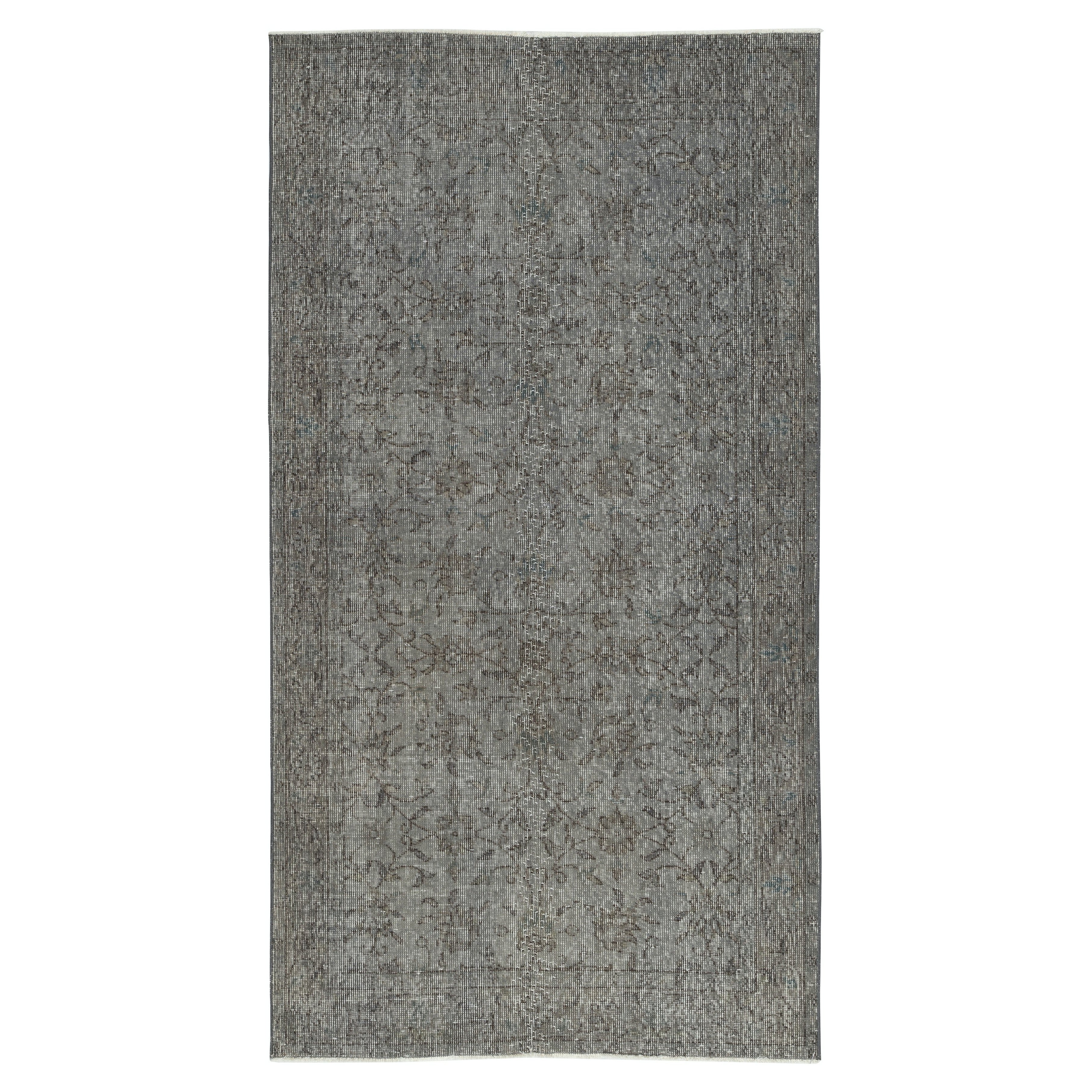 Tappeto vintage sovratinto grigio 3.8x6.8 Ft per interni moderni. Annodato a mano in Turchia