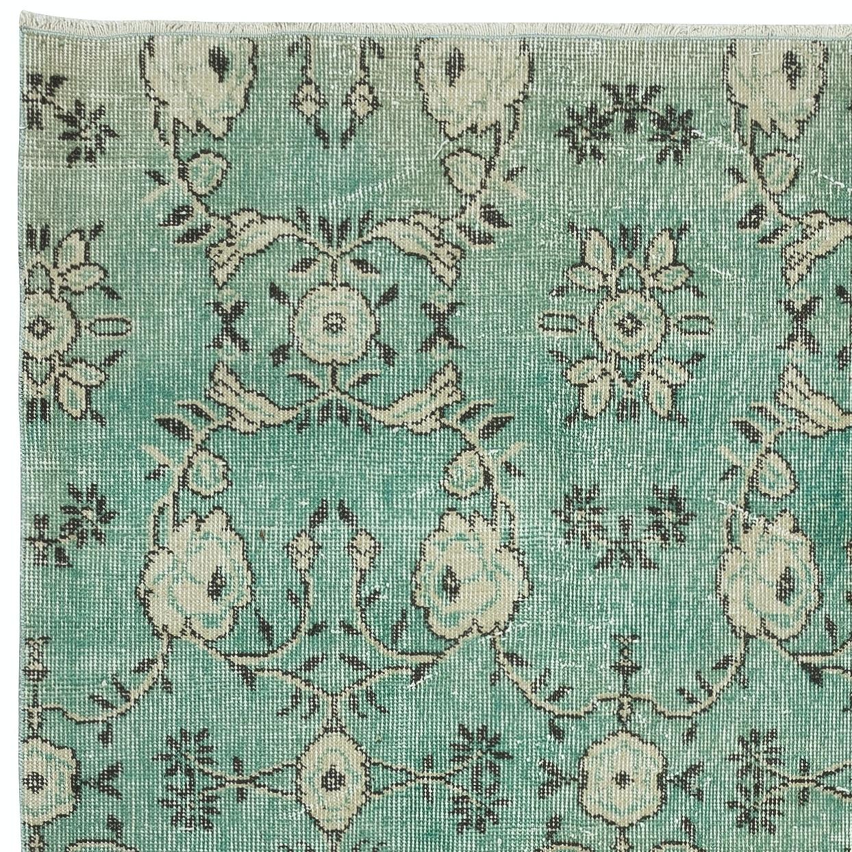 Turco 3.8x6.8 Ft Colore verde Tappeto d'accento turco fatto a mano con design floreale in vendita