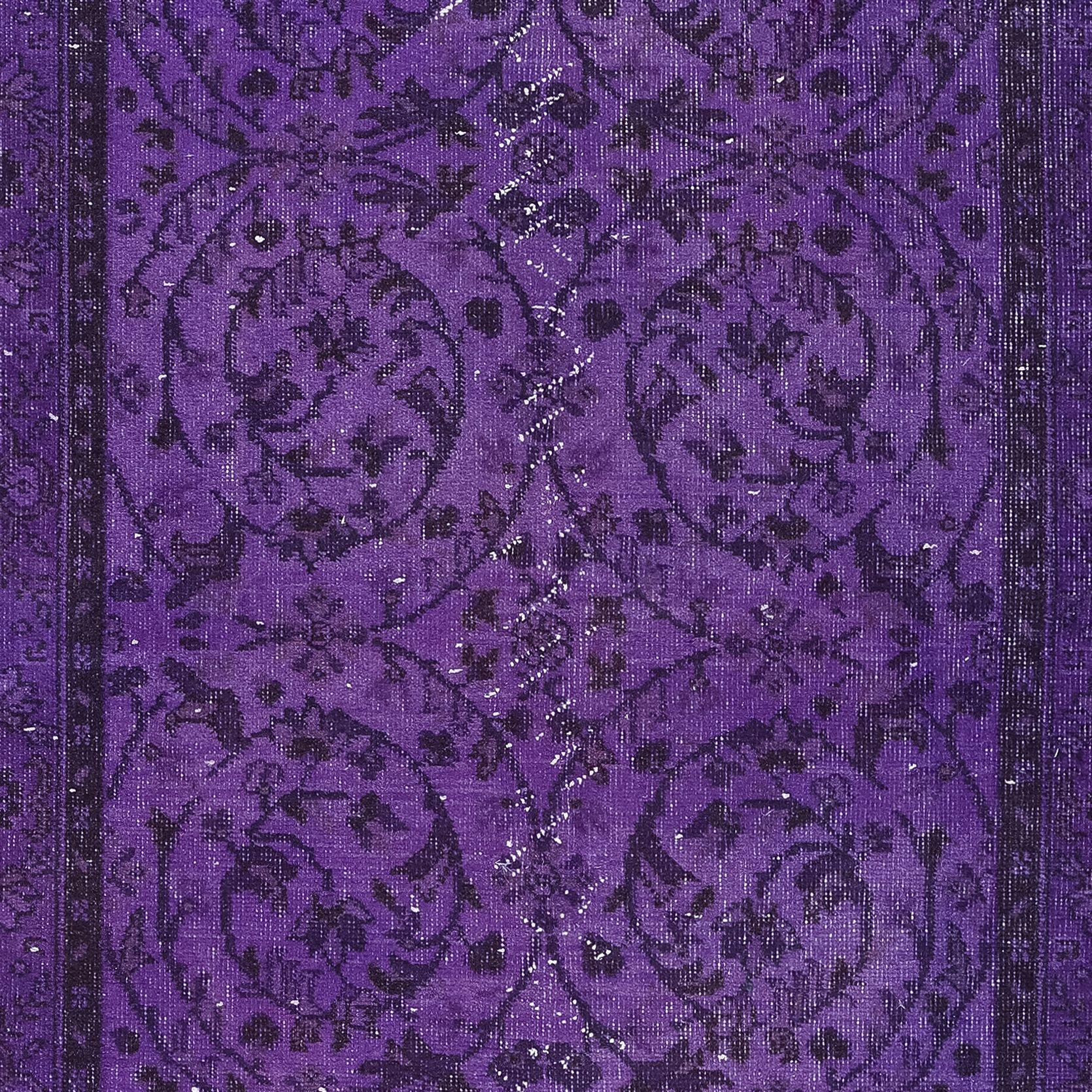 Turkish 3.8x6.8 Ft Hand Knotted Modern Violet Purple Small Rug from Isparta, Turkey For Sale