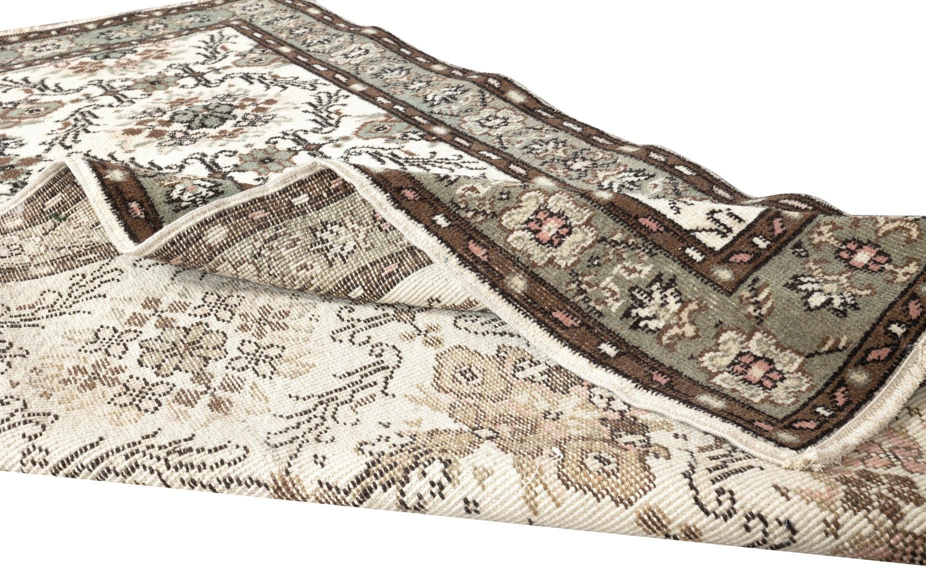 Oushak 3.8x6.8 Ft Tapis turc en laine nou  la main, motif floral, revtement de sol vintage en vente