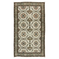 3.8x6.8 Ft Hand Knotted Turkish Wool Rug, Floral Pattern Retro Floor Covering