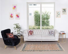 Handmade Floral Pattern Turkish Rug, Authentic Vintage Wool Carpet