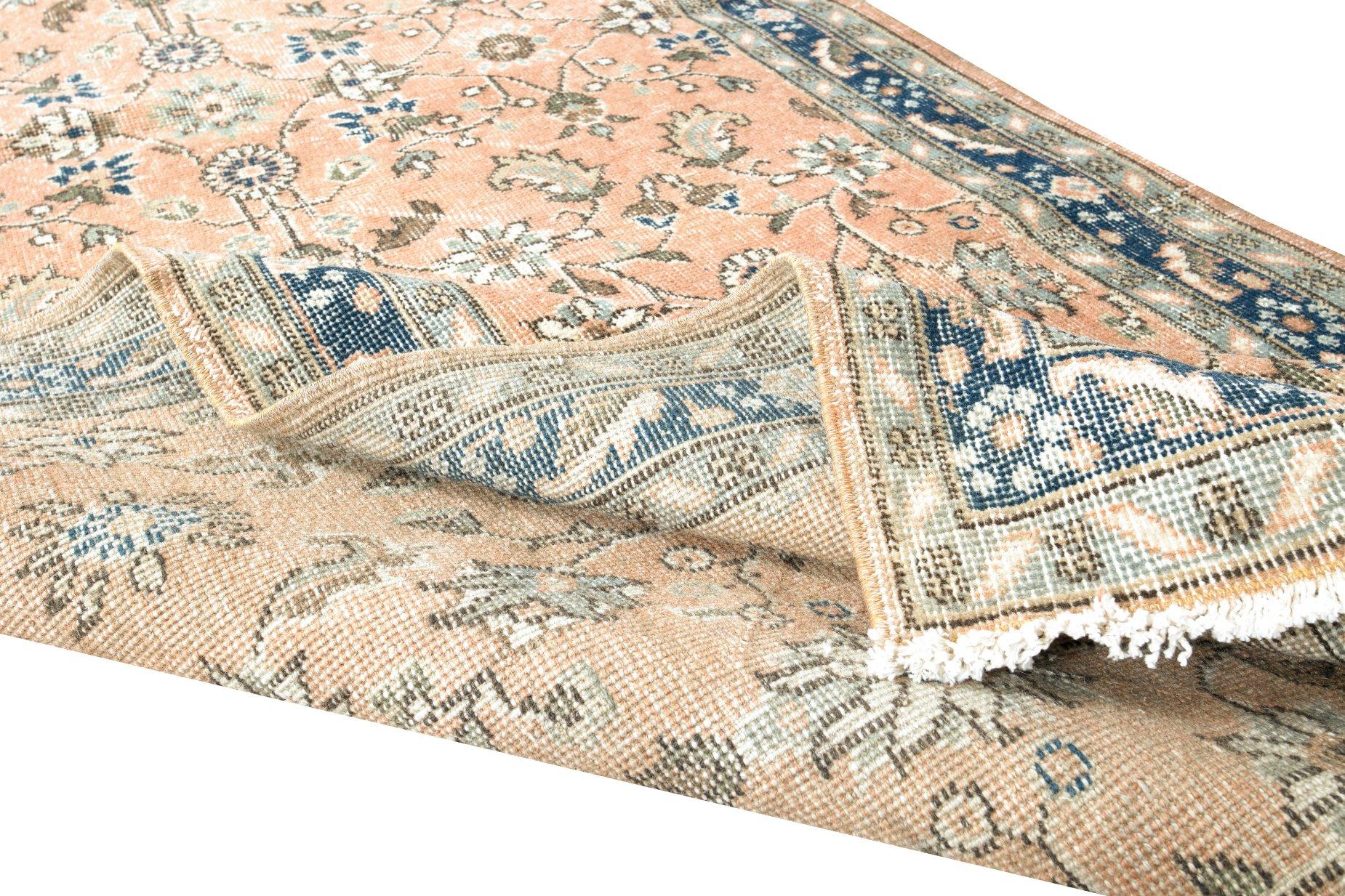 Tribal Handmade Floral Pattern Turkish Rug, Authentic Vintage Wool Carpet For Sale