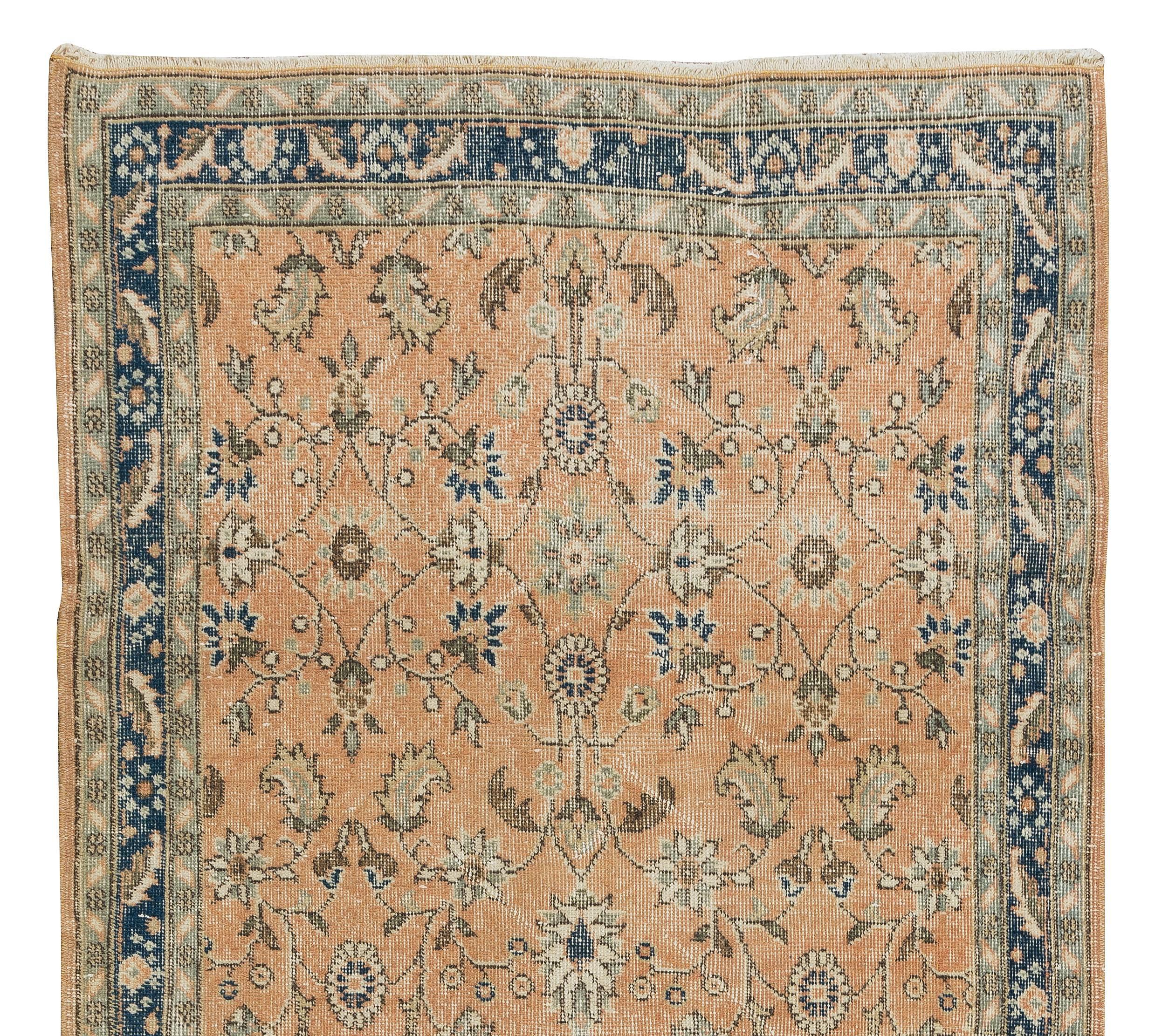 Hand-Woven Handmade Floral Pattern Turkish Rug, Authentic Vintage Wool Carpet For Sale