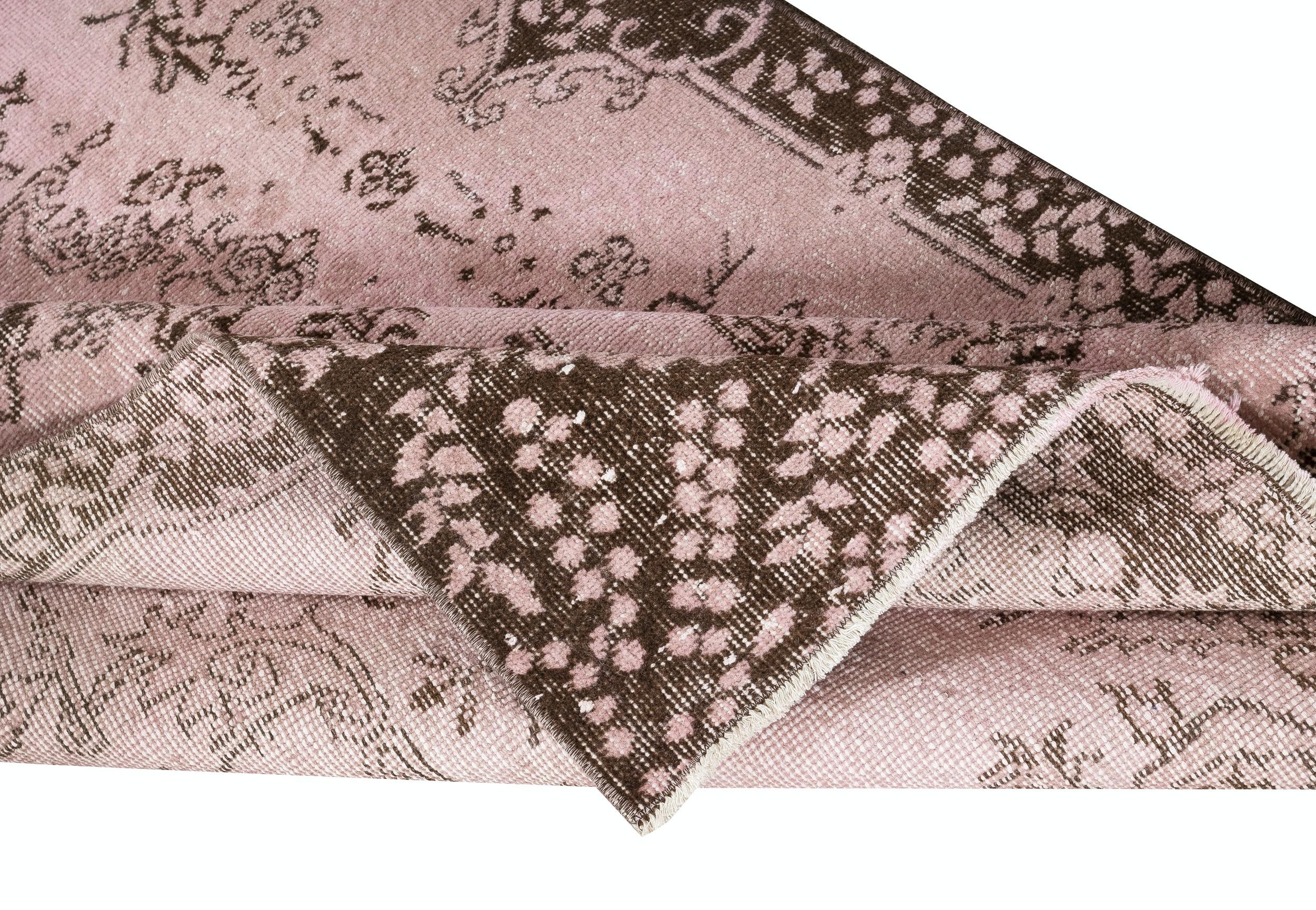 Moderne 3.8x6.8 Ft Handmade Turkish Accent Rug for Kitchen, Pink Color Small Bedroom Rug en vente